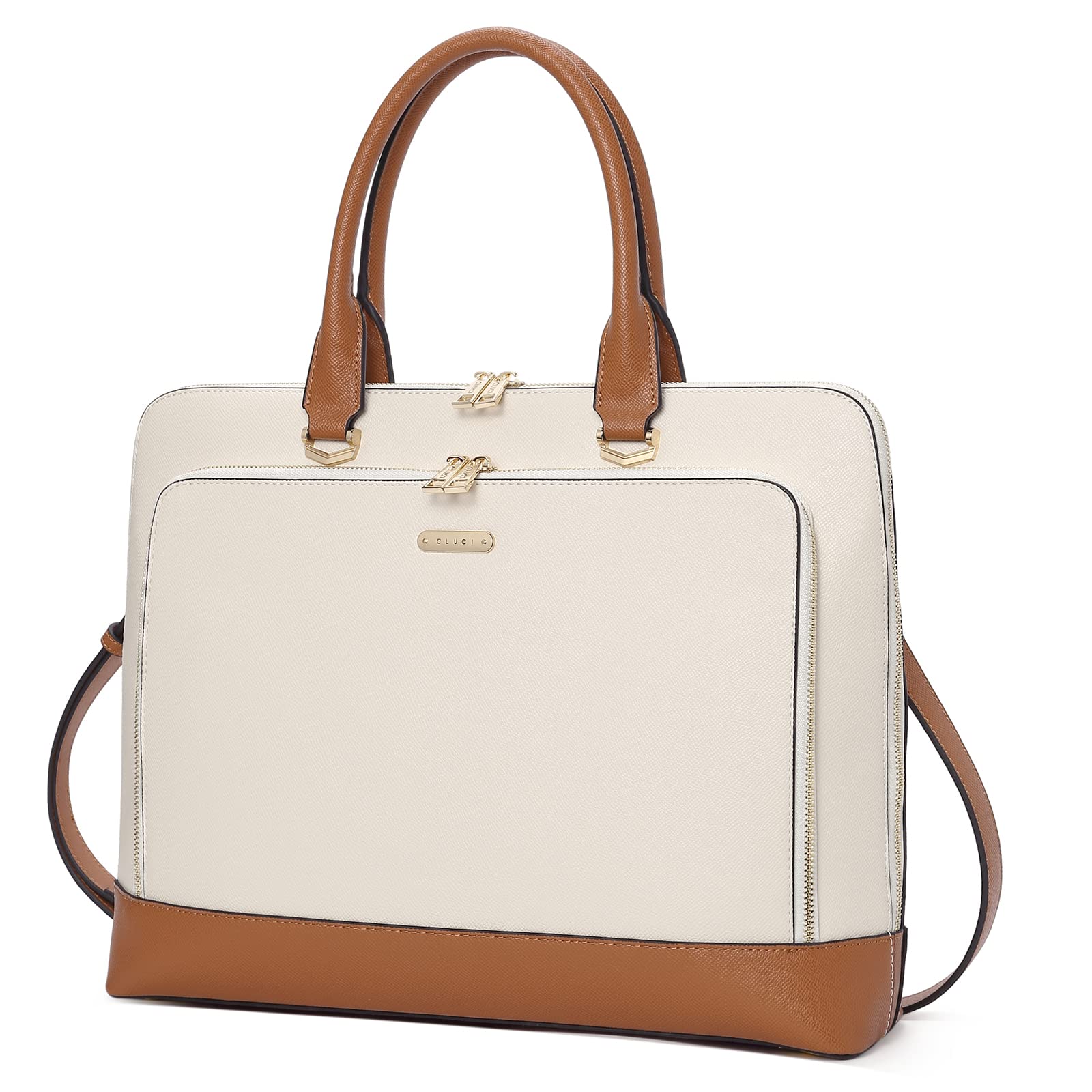 CLUCI Genuine Leather Briefcase for Women - 15.6 Inch Laptop Business Bag, Professional Work Tote with Shoulder Strap, Stylish Office Handbag for Businesswomen, Commuting & Corporate Meetings