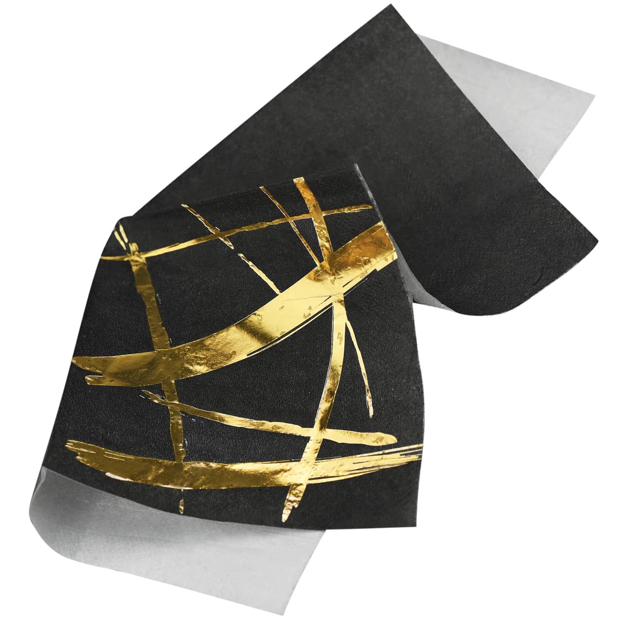 Premium Black & Gold Printed Paper Napkins - 2-Ply Disposable Party Napkins for Birthday, Wedding, Events (Pack of 16) - Elegant Table Setting & Celebration Decor