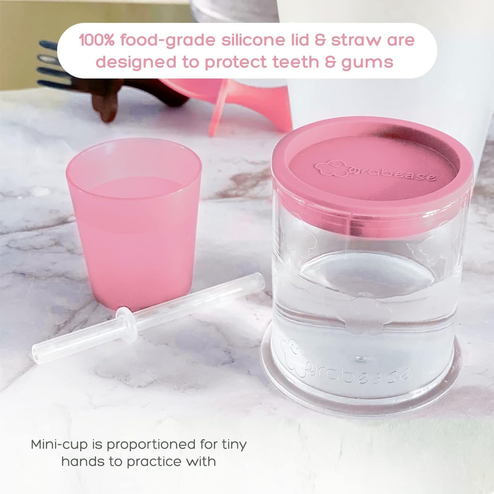 Grabease BPA-Free & Phthalate-Free 4oz Sippy Cup for Babies & Toddlers - Easy Transition Training Cup with Soft Spout - Perfect for Daycare, Travel & Learning Independent Drinking (Blush)
