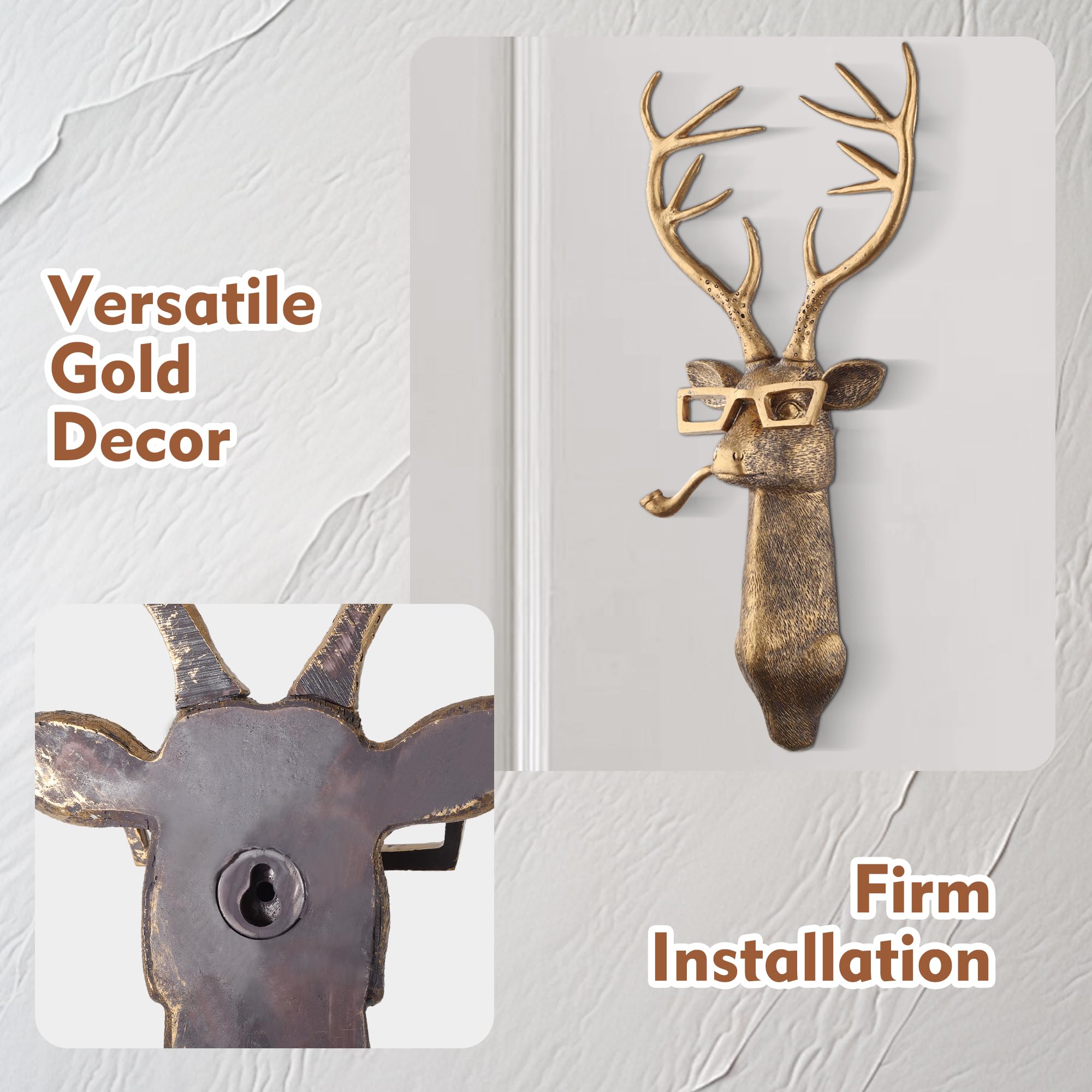5 Pack Gold Animal Head Wall Decor - Modern Sculpture for Home, Office, Bedroom | Unique Gift for Men & Women | Perfect for Farmhouse, Rustic & Contemporary Interior Design