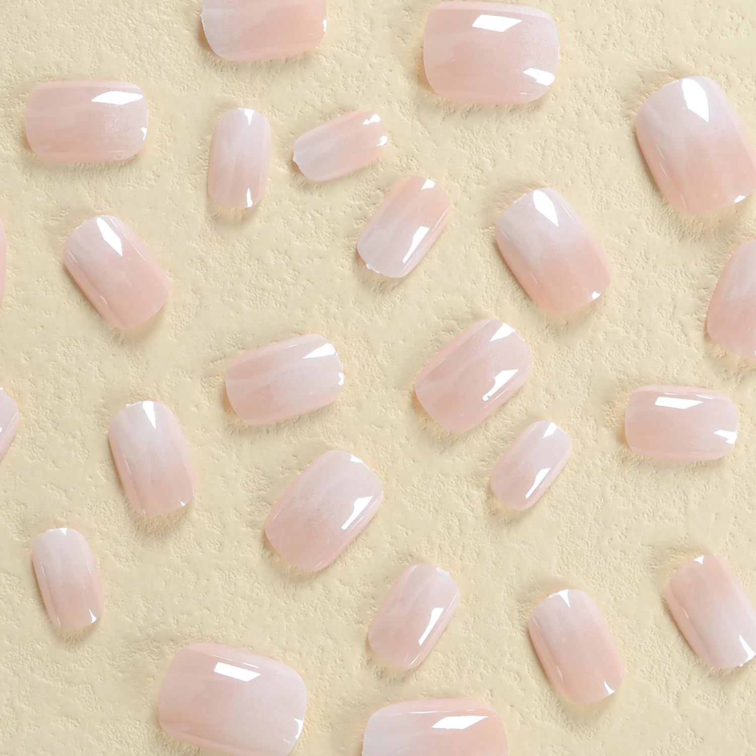 24Pcs Short Square Press On Nails - Pink White Gradient Glitter Acrylic Fake Nails with Full Cover Glue | Easy DIY Manicure for Women | Perfect for Parties, Weddings & Everyday Wear
