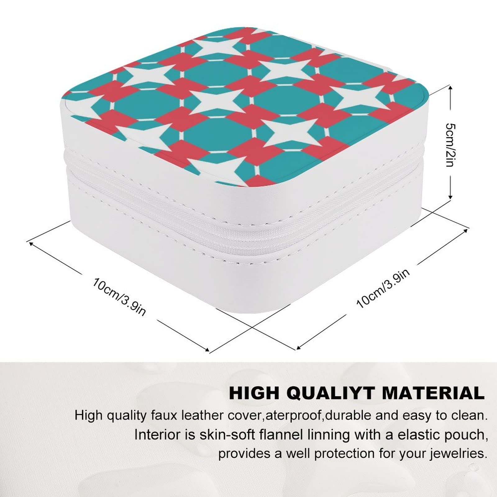 Small Jewelry Box for Travel - Portable Organizer & Display Case for Rings, Earrings, Necklaces - Perfect Gift for Women & Girls - Plaid Star Abstract Pattern in Green, Red & White - Ideal for Travel, Home Storage & Gift Giving