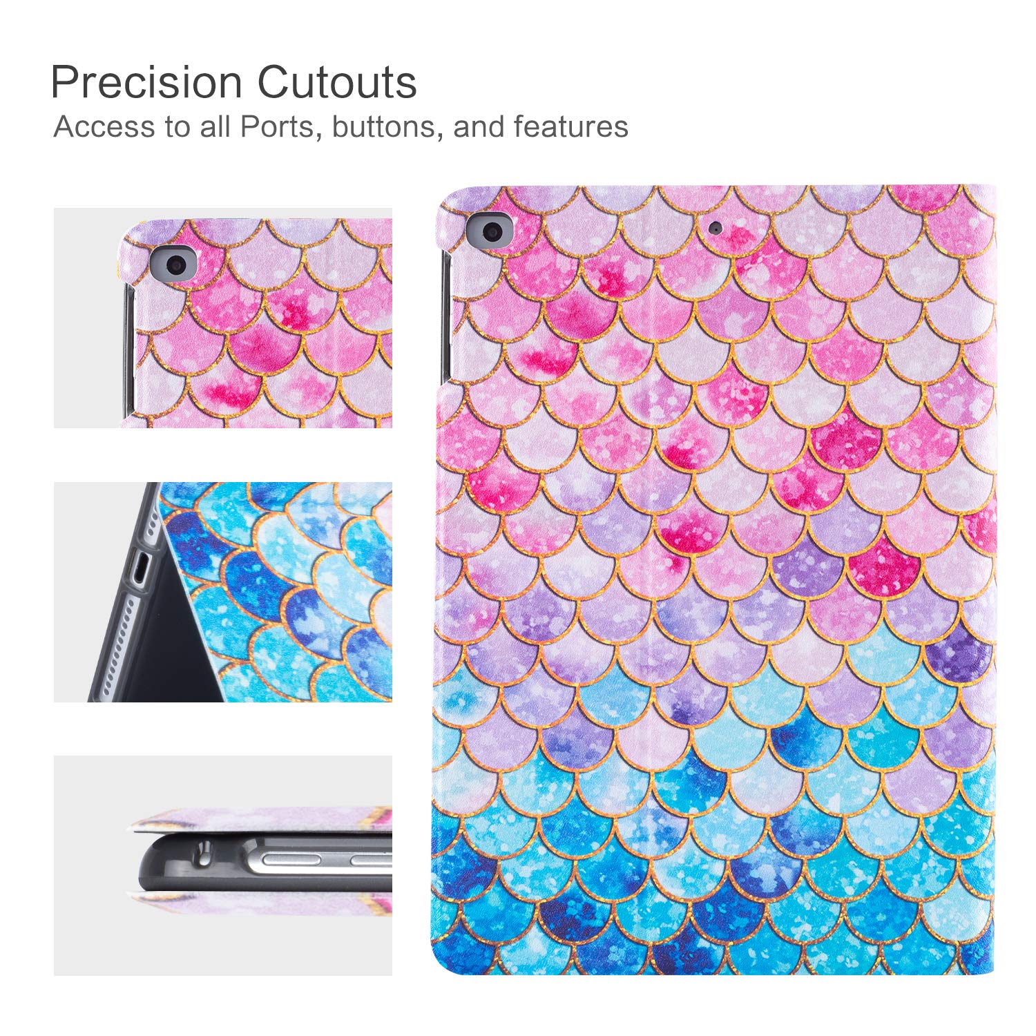 Premium Leather iPad Case for iPad 5th/6th Gen & iPad Air 1/2 (9.7 Inch) - Vimorco Folio Cover with Auto Sleep/Wake, Adjustable Stand & Stylish Pink Fish Scale Design - Perfect for Work, Travel & Home Use