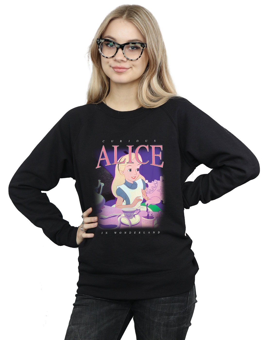 Disney Alice in Wonderland Women's Graphic Sweatshirt | Cute Cartoon Character Pullover | Perfect for Cosplay, Theme Parks & Casual Wear