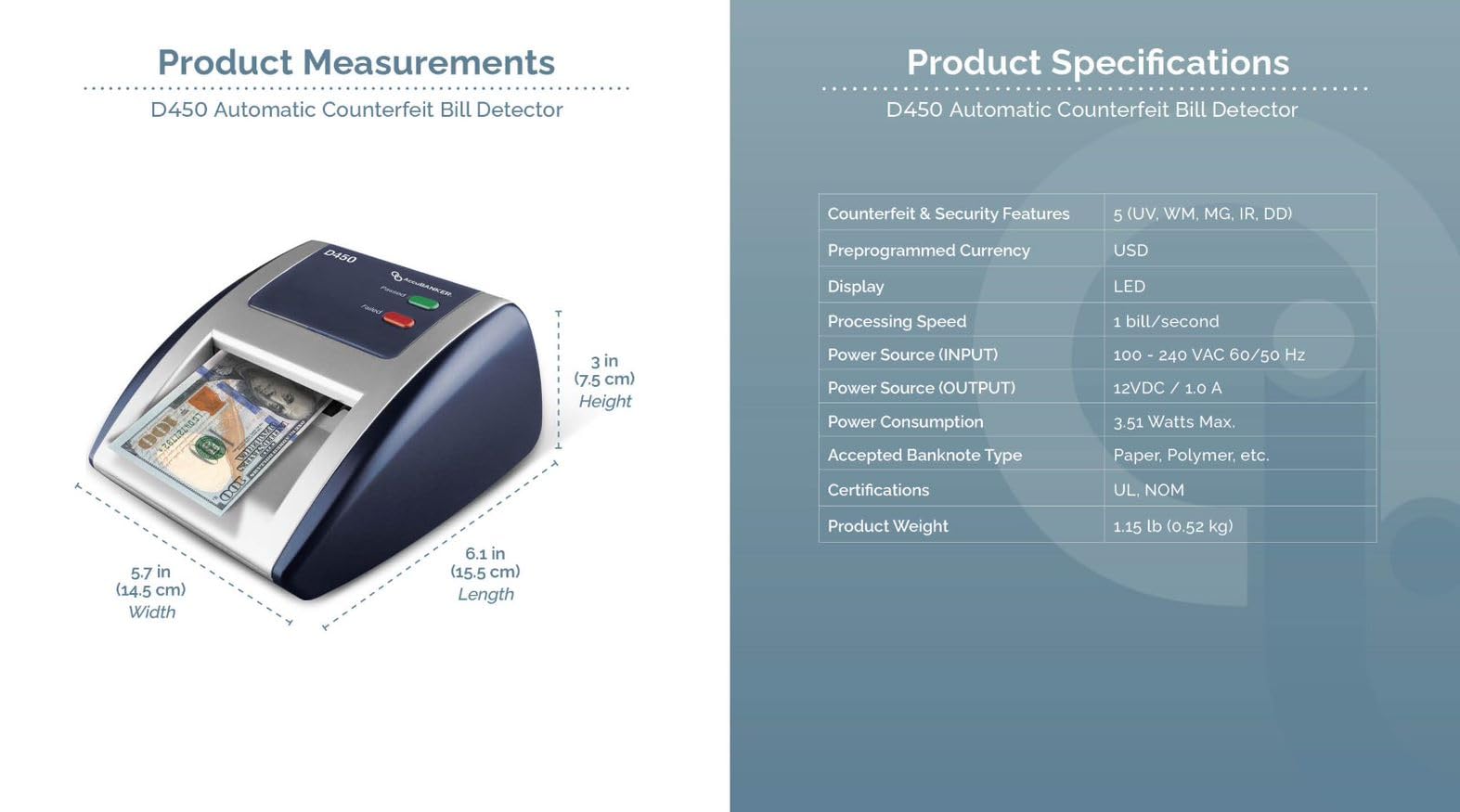 AccuBANKER D450 Counterfeit Bill Detector - UV, Magnetic, Infrared & Watermark Detection | Fast 1-Second Verification with Audio/Visual Alerts | Perfect for Retail Stores, Banks & Cash-Intensive Businesses