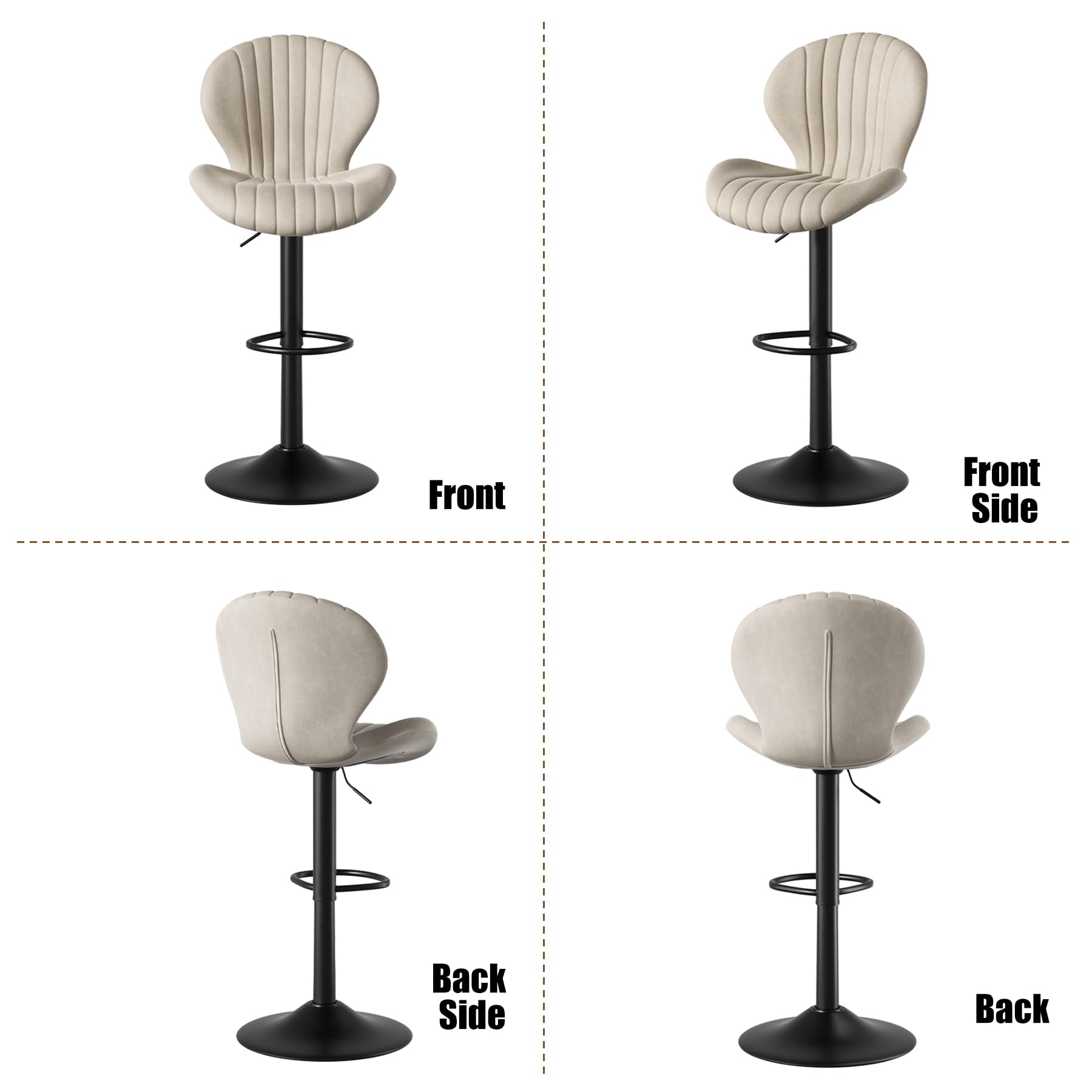 Modern Bar Stools Set of 2 - Adjustable Swivel Counter Height Stools with High Backrest, Beige Kitchen Island Stools for Dining Room, Bar & Home Decor
