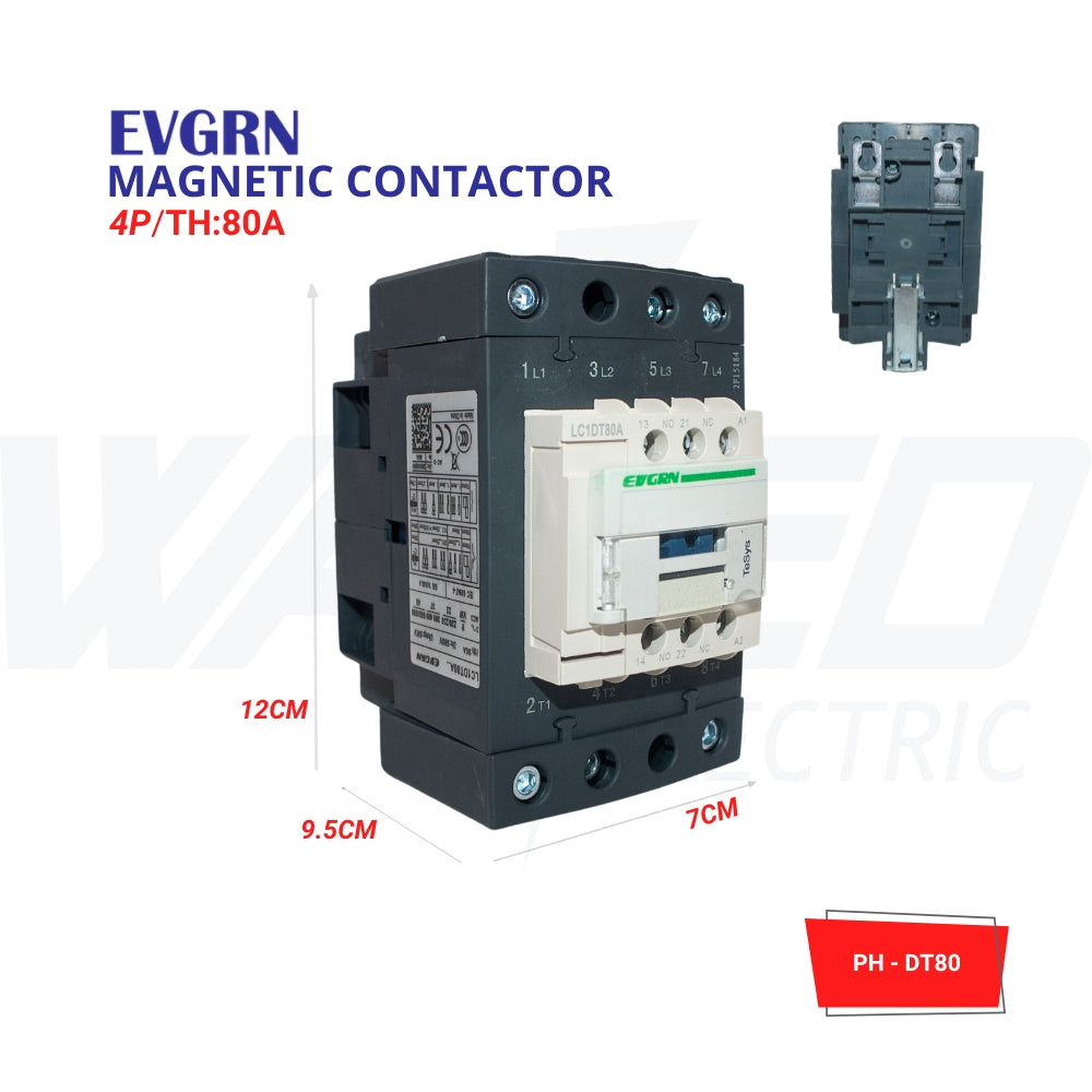80A Motor Control Contactor - 3 Phase AC3 Rated for Industrial Use | EVGRN | Perfect for HVAC Systems, Electric Motors & Heavy Machinery