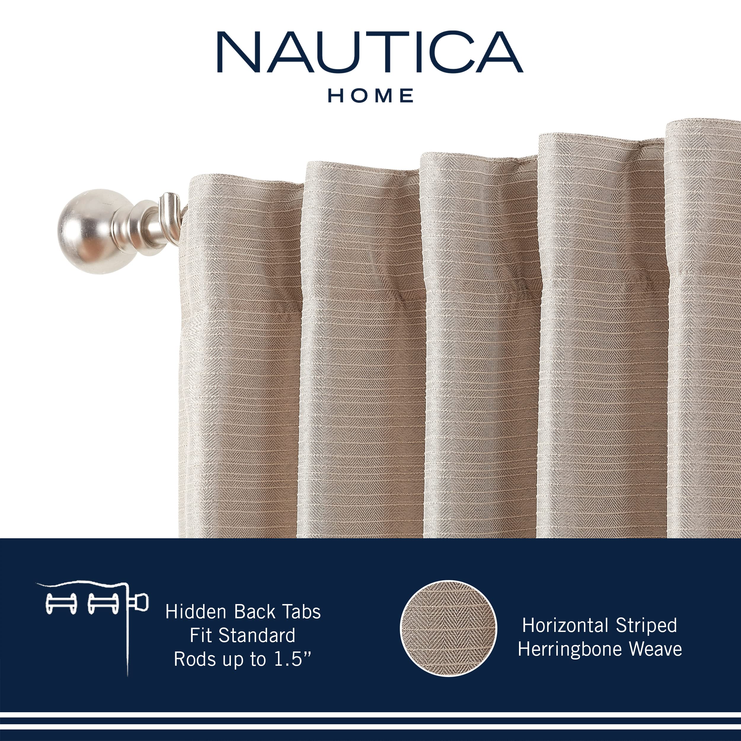 Nautica Robin Thermal Insulated Window Curtains - Room Darkening Woven Drapes Set of 2 (52x108 Inches), Natural Color for Living Room, Bedroom & Office - Energy Saving & Noise Reduction for Better Sleep & Privacy