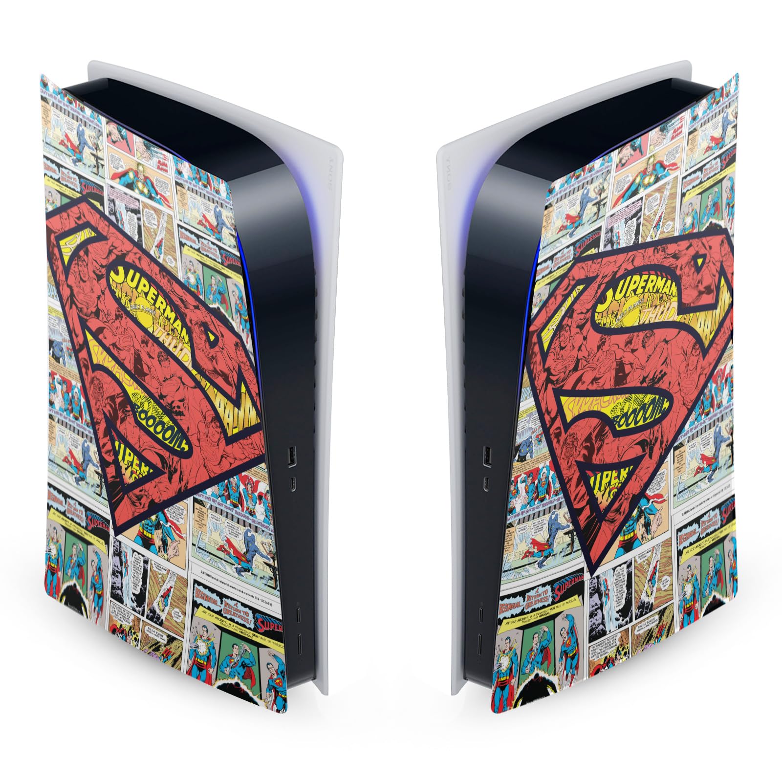 Official Superman DC Comics Vinyl Skin Sticker for Sony PlayStation 5 PS5 Digital Edition Console - Gaming Accessories with Oversized Logos & Comics Design - Perfect for Gamers & Superhero Fans