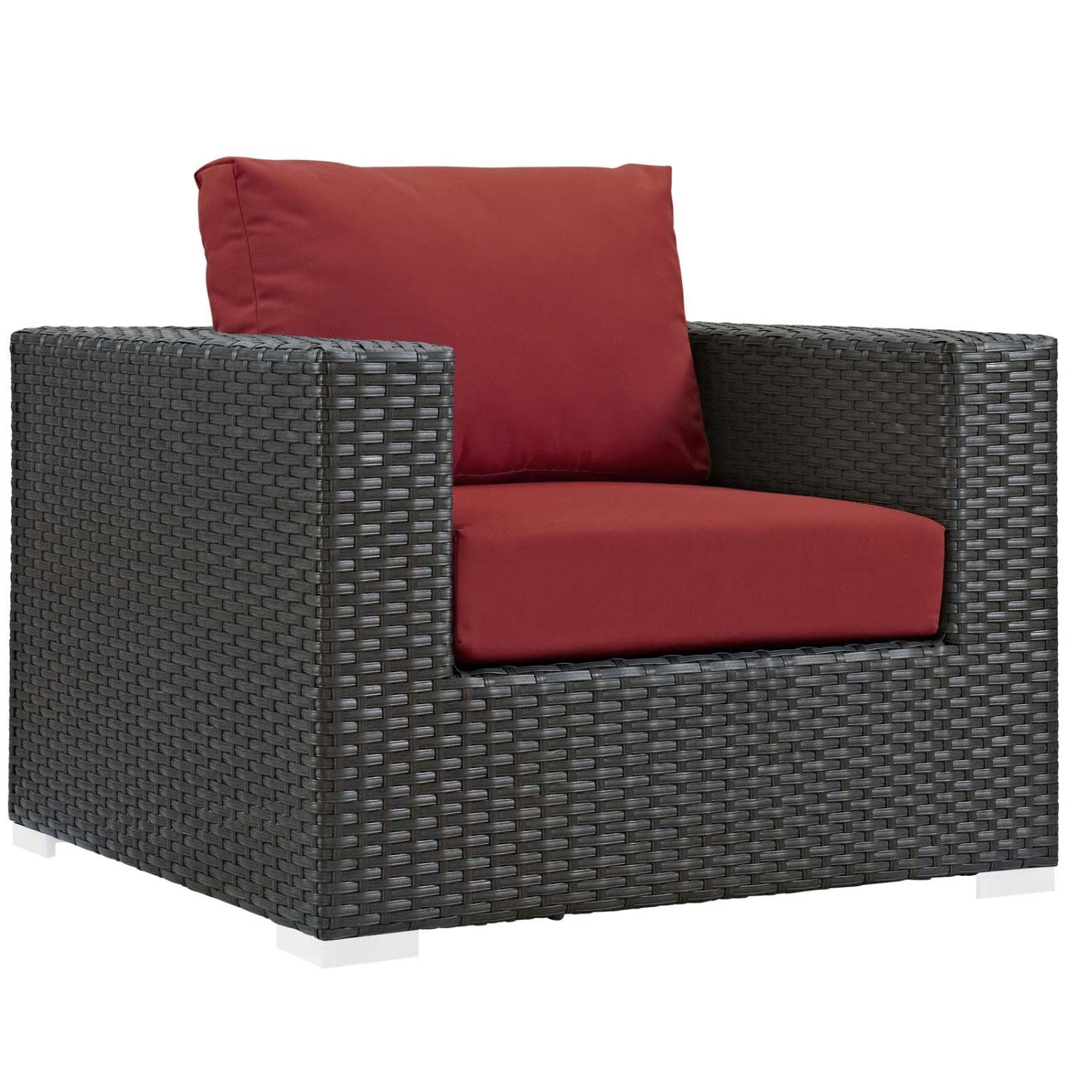 Modway Sojourn 8-Piece Outdoor Patio Sectional Set - Wicker Rattan Furniture with Sunbrella Canvas Red Cushions for Backyard, Poolside & Garden Relaxation