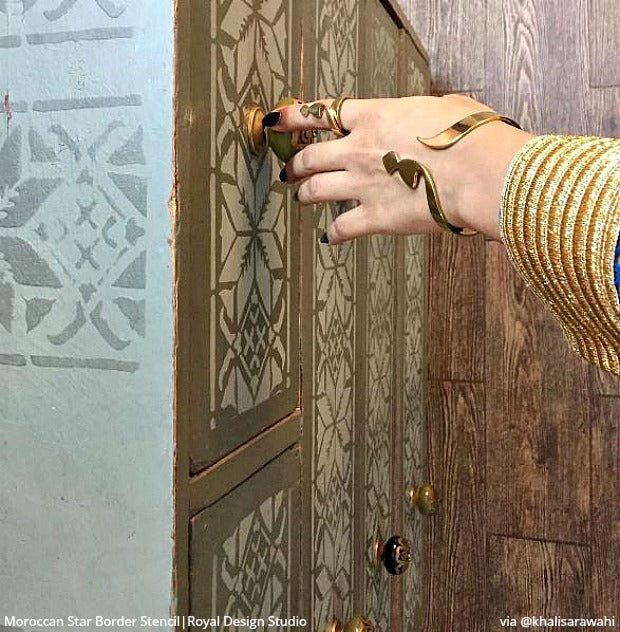 Moroccan Star Border Stencil - Reusable DIY Wall Painting Template for Home Decor, Crafts, and Furniture Upcycling | Perfect for Bedrooms, Living Rooms, and Wedding Decorations