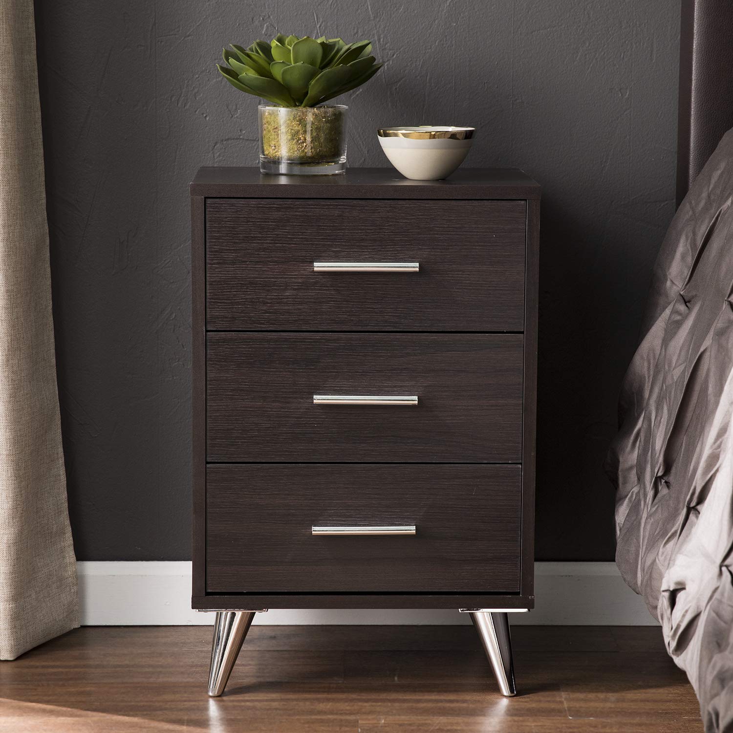 SEI Furniture Owen Modern Storage Nightstand with Drawer - Black Night Stand for Bedroom, Living Room & Office - Compact Side Table with Ample Storage Space