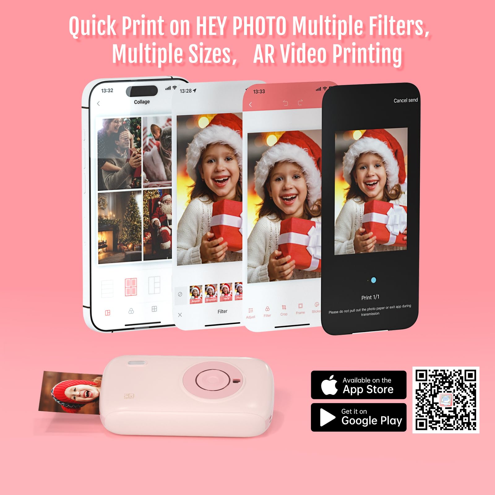 HPRT CP2100 Mini Bluetooth Photo Printer for iPhone & Smartphone - Portable Wireless Instant Picture Printer with Thermal Dye Sublimation Technology (Pink) - Print Memories Anywhere, Perfect for Travel, Parties & DIY Scrapbooking