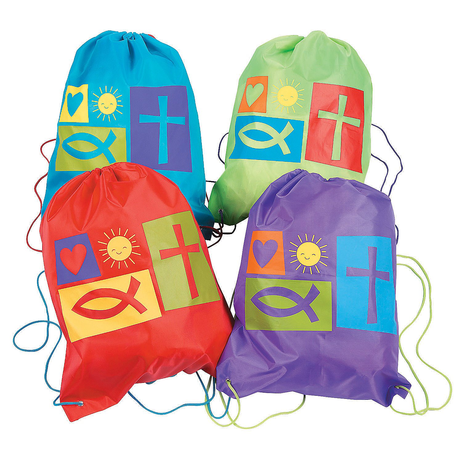 Religious Symbol Nylon Backpack - Set of 12 - Durable Church Backpacks for Vacation Bible School, Sunday School & Youth Group Activities - Perfect for Bible Study, Church Events & Christian Gift Giving