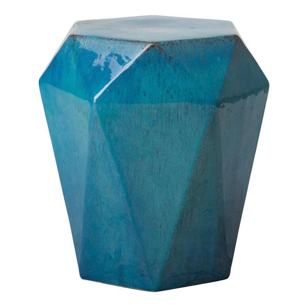 18 Inch Hexagon Facet Ceramic Outdoor Garden Stool - Weatherproof Patio Seating & Side Table for Backyard, Poolside & Balcony Decor