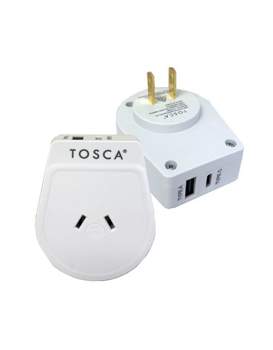 Tosca TCA067 Japan A+C USB Travel Adapter - White | Universal Charger for USA to Japan Travel, Perfect for Phones & Laptops | Ideal for Business Trips & Vacations