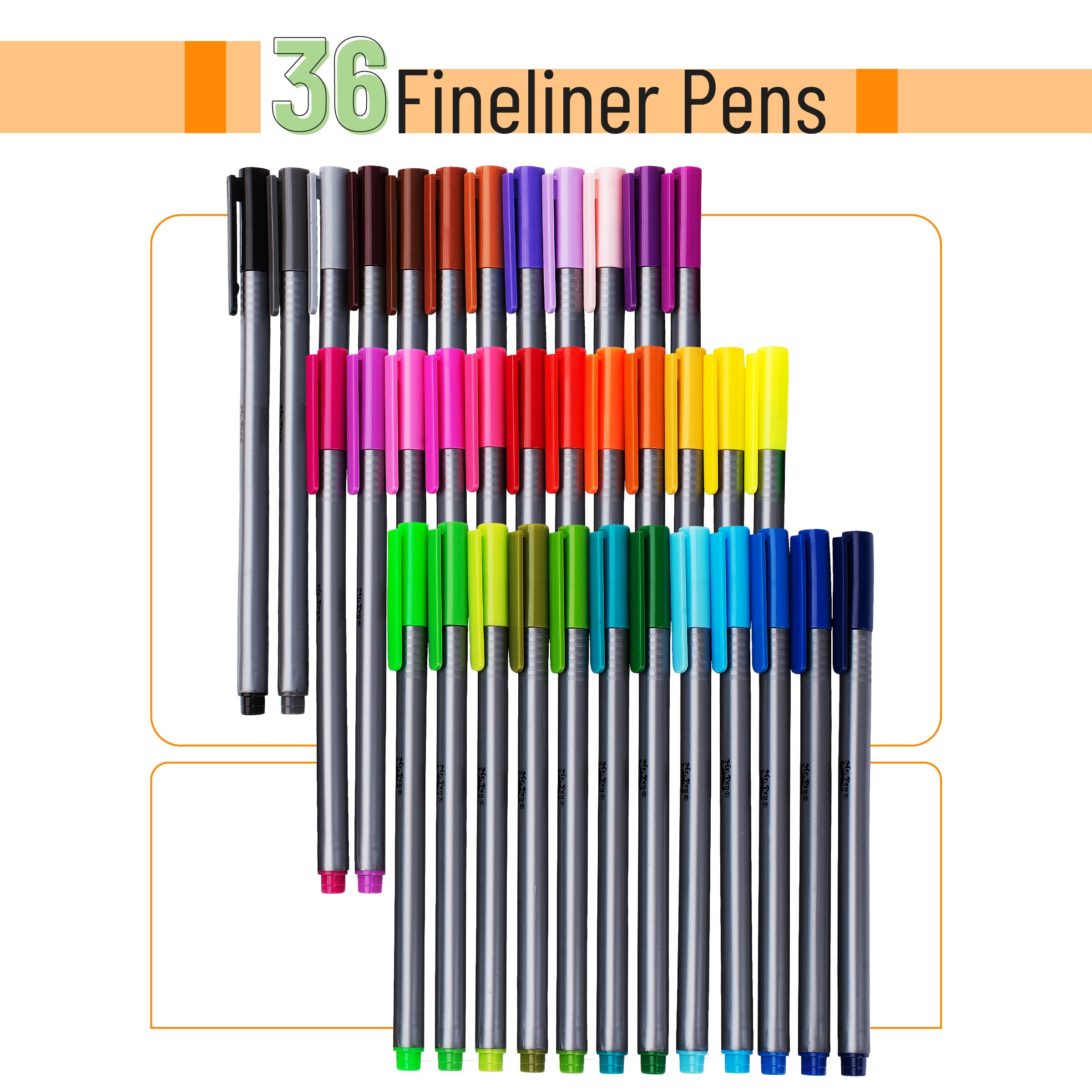 Mr. Pen 36-Pack 0.4mm Fineliner Pens - Fine Point Colored Markers for Journaling, Bible Study & Art