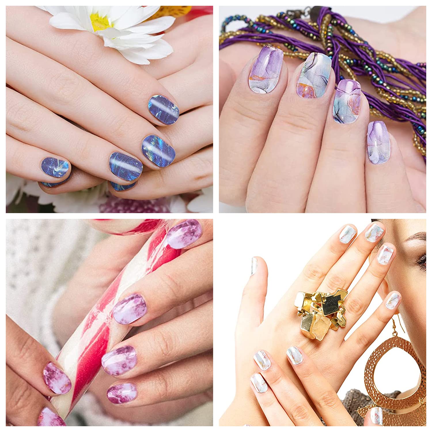 DANNEASY 24 Sheets Marble Print Nail Wraps - Self Adhesive Nail Polish Strips for Women & Girls | Includes Nail File & Cuticle Stick | Easy Home Manicure, Party Nail Art & Gift Idea | Perfect for Weddings, Holidays & DIY Beauty