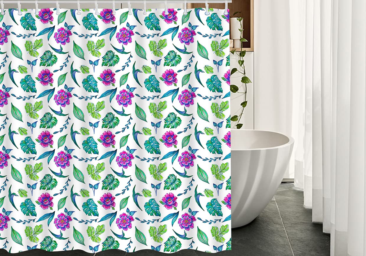 WONDERTIFY Tropical Monstera Leaf Shower Curtain - Waterproof 72x84 Inch Bathroom Decor with Stylized Anemone Flowers - Perfect for Spa-Like Showers & Boho Home Decor