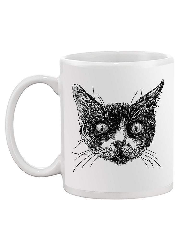 Cat Face Sketch Mug - Funny Coffee Cup with Cute Cat Illustration, Perfect for Tea & Coffee Lovers, Office Use, Gifts