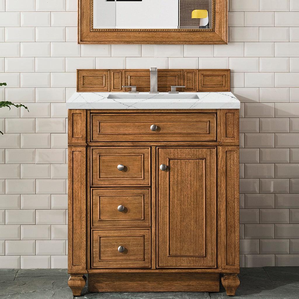 James Martin Vanities Bristol Collection 30-Inch Single Bathroom Vanity in Saddle Brown with Optional Countertops - Perfect for Modern Master Bathrooms and Guest Bathroom Renovations