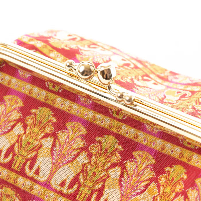 Nishijin Woven Small Pouch - Cat & Ruby Design | Handmade in Kyoto Japan | Cosmetic & Makeup Bag | Japanese Gamaguchi Style | Travel Toiletry Organizer | Stationery Pouch | Bag Organizer | Perfect for Daily Use, Travel & Gift Giving