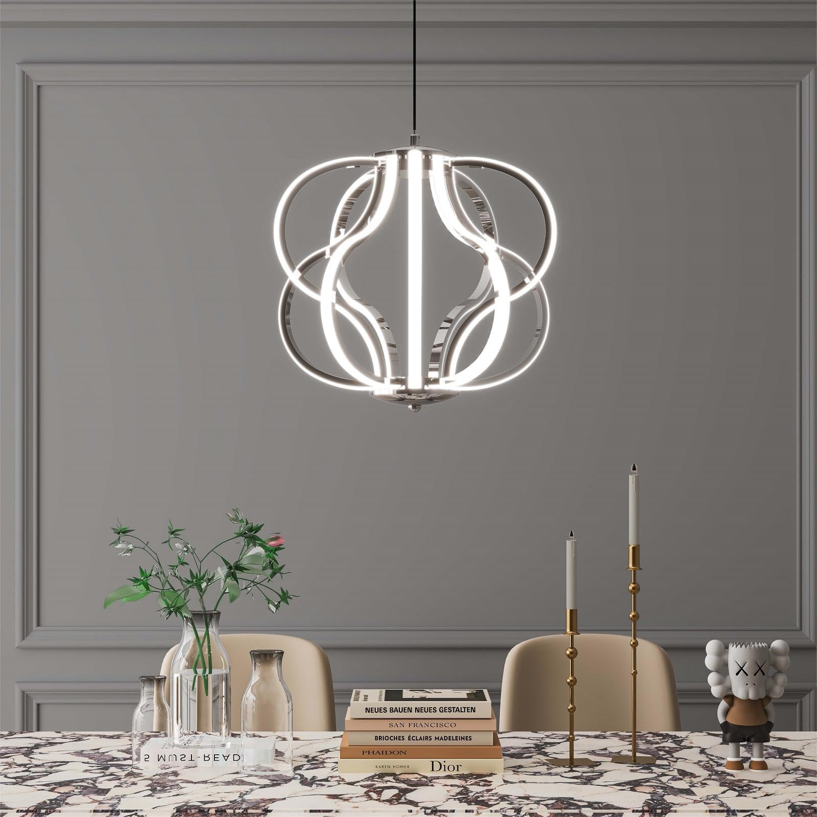 Modern LED Chandelier - 10 Light Chrome Hanging Pendant Light Fixture with Easy Installation | Silver Finish for Dining Room, Living Room, Bedroom, Kitchen & Hallway | Perfect for Home Decor & Interior Lighting