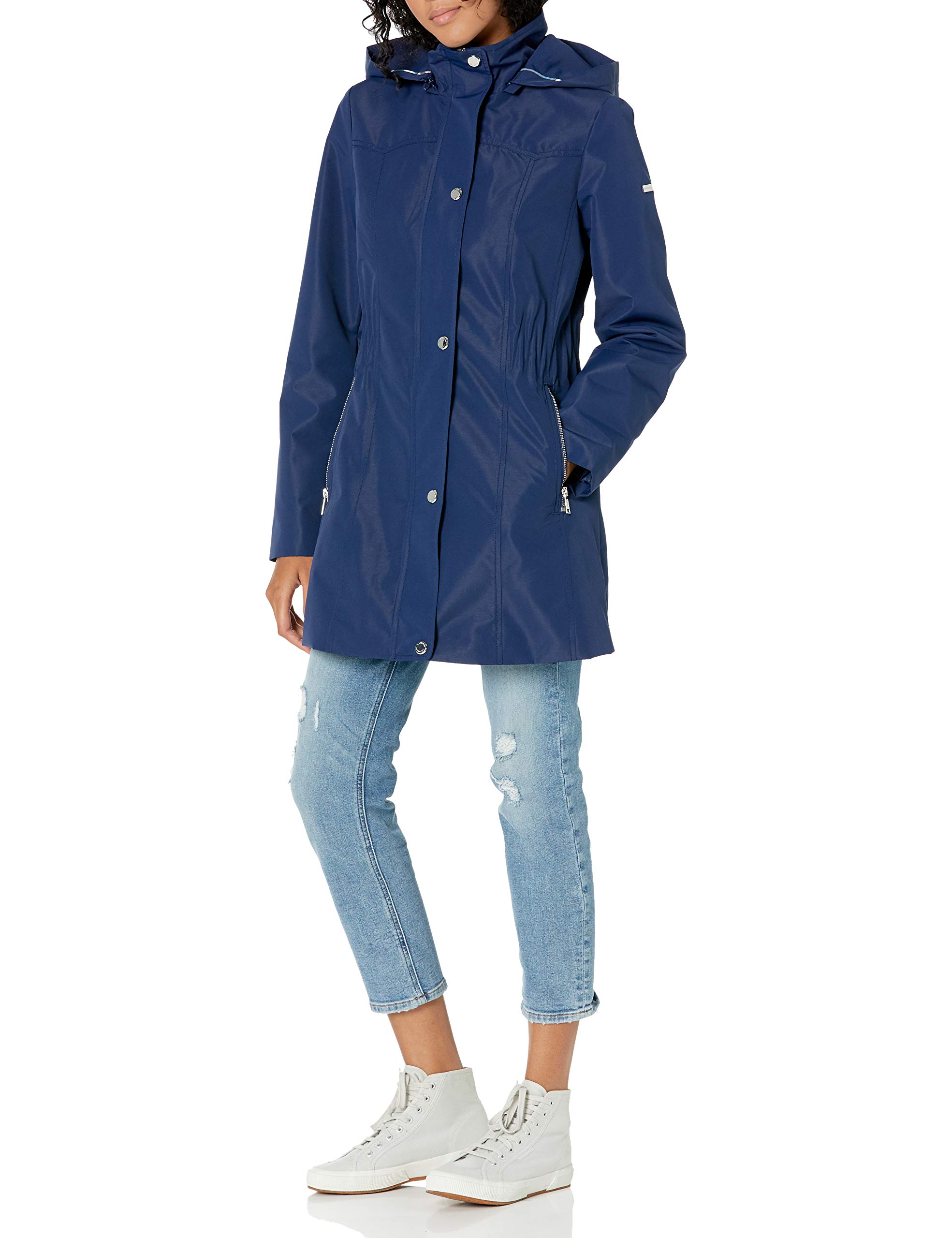 LAUNDRY BY SHELLI SEGAL Women's Waterproof Raincoat with Zigzag Stitch Design - Stylish Outerwear for Rainy Days, Commuting & Outdoor Activities
