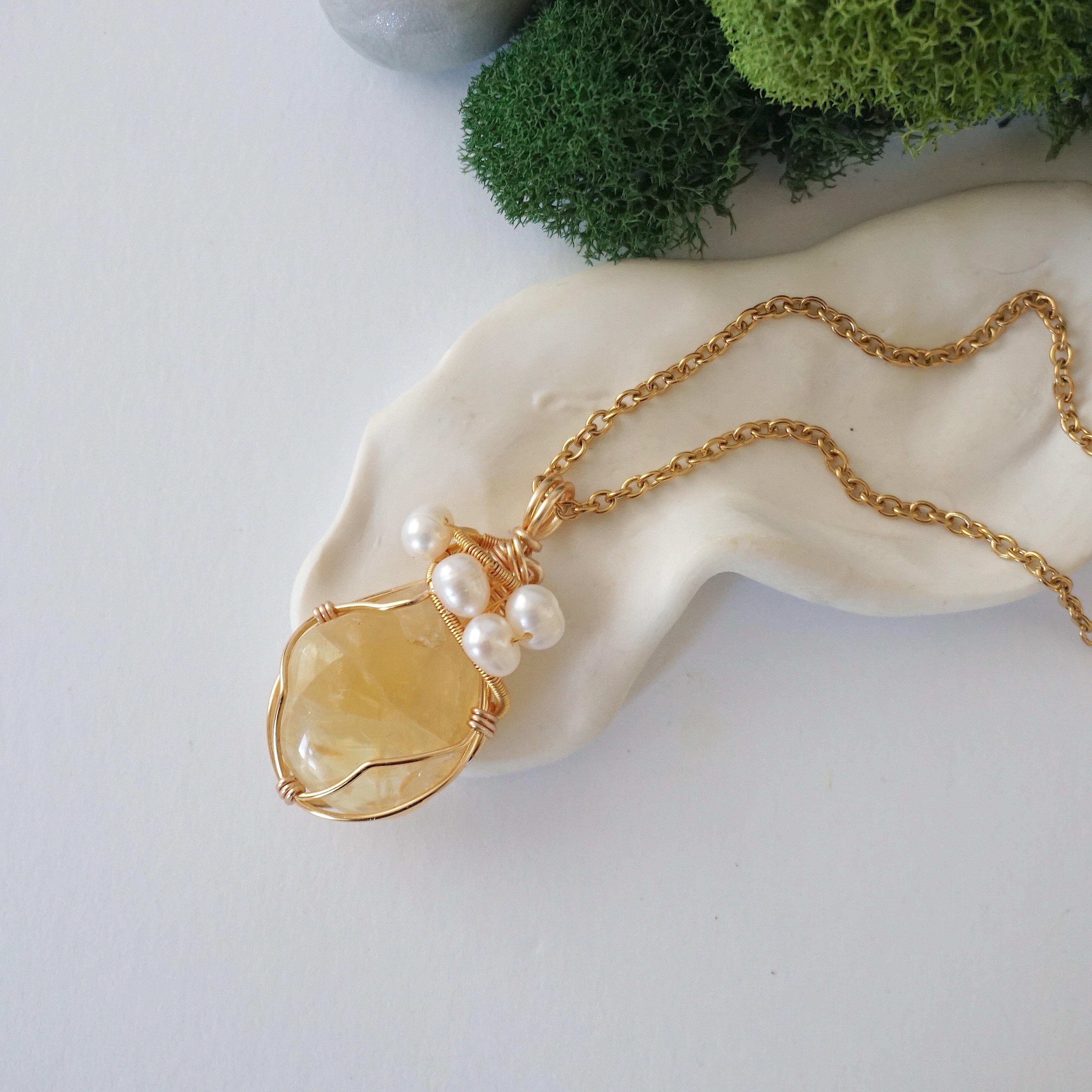 Natural Citrine & Pearl Necklace - 14K Gold Plated Jewelry for Women - Elegant Gift for Birthday, Anniversary & Special Occasions