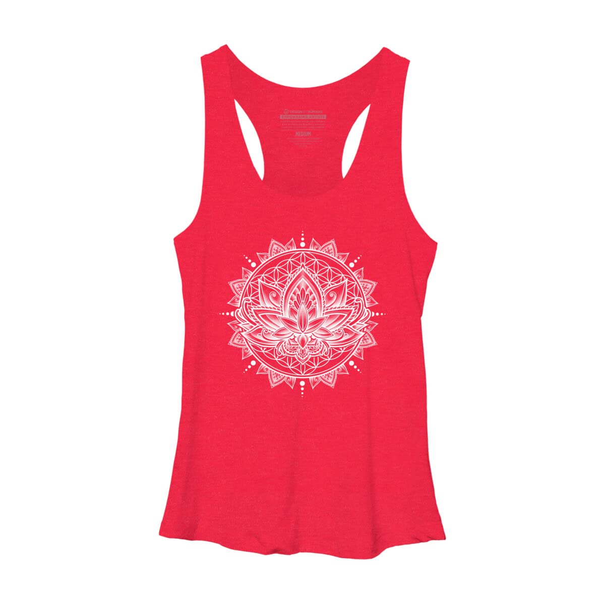 Design By Humans Women's Lotus Mandala Racerback Tank Top - White - Yoga & Summer Fashion Essential