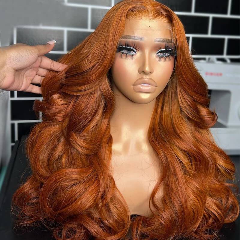 Eullair Ombre Ginger Orange Brown Body Wave Lace Front Wig - 13x4 Transparent Lace Pre-Plucked Human Hair Wigs for Women - Perfect for Daily Wear, Cosplay & Special Occasions