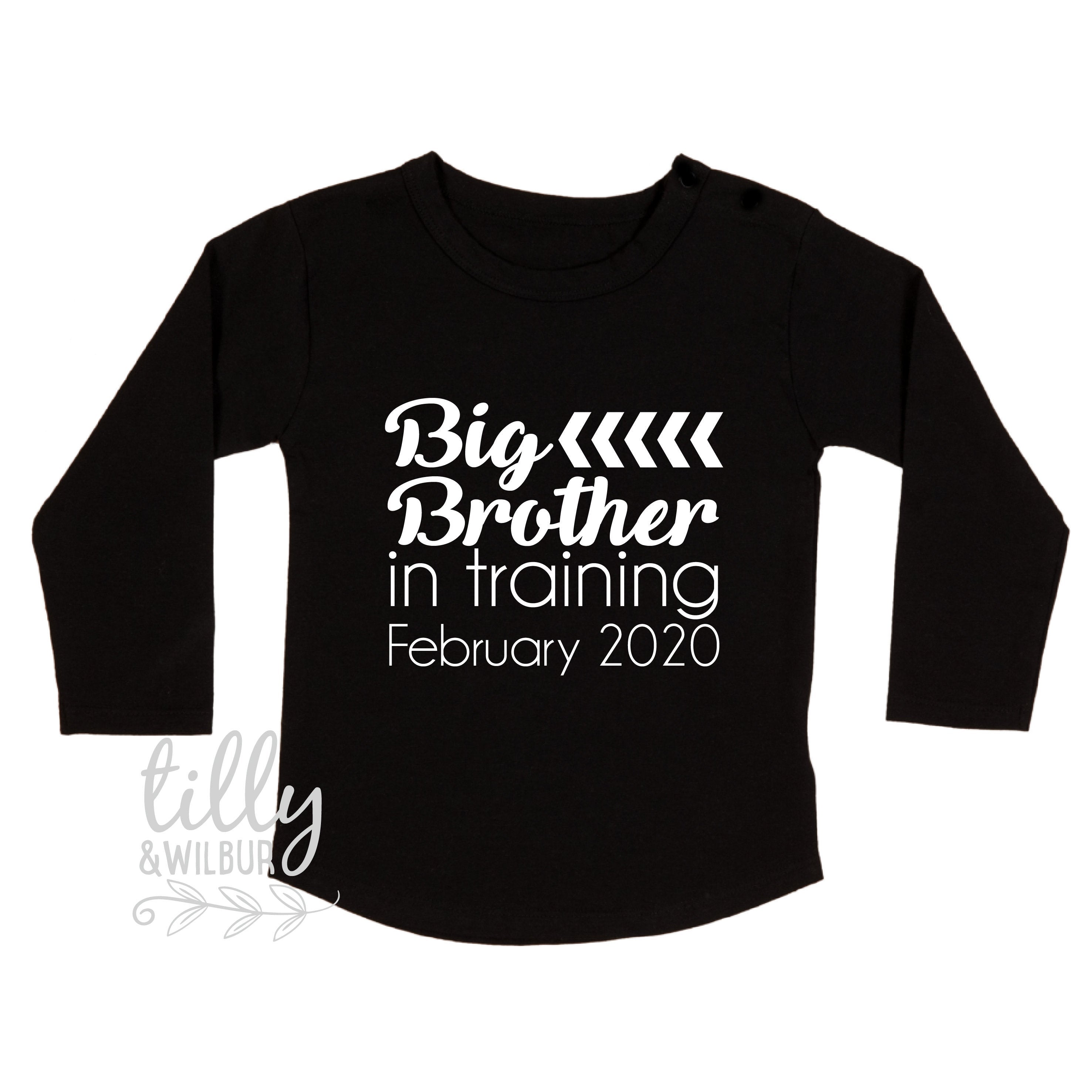 Big Brother In Training Personalized Due Date Long Sleeve T-Shirt - Perfect for Sibling Announcement & Pregnancy Reveal Gifts