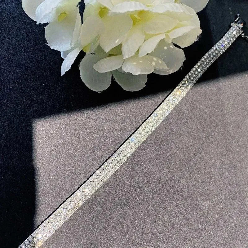 18K White Gold 6.5ct Real Diamond Luxury Bracelet for Women - Elegant Three-Line Design Wedding, Engagement & Party Jewelry Gift - Perfect for Anniversary, Valentine's Day & Special Occasions
