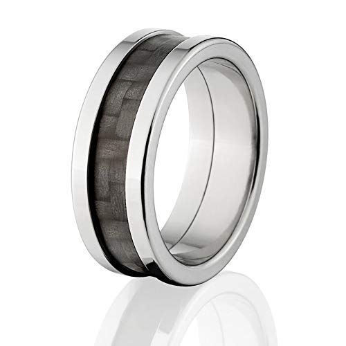 8mm Carbon Fiber Rings for Men & Women - High Polish Finish, Titanium Inlay Wedding Bands - Durable & Lightweight Carbon Fiber Ring with 8F Ti P - Perfect for Engagement, Anniversary & Everyday Wear