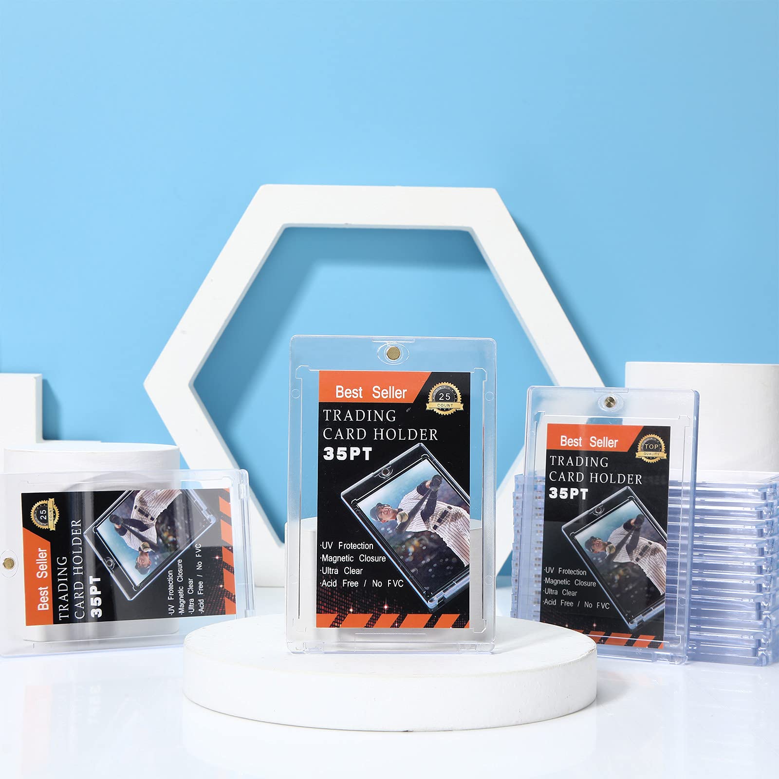 50-Pack Magnetic Card Holders for Trading Cards - 35 Pt Hard Plastic Protector Cases for Standard Size Baseball, Football & Sports Cards - Perfect for Collecting, Storing & Displaying Valuable Cards (Home, Office, Game Room Use)