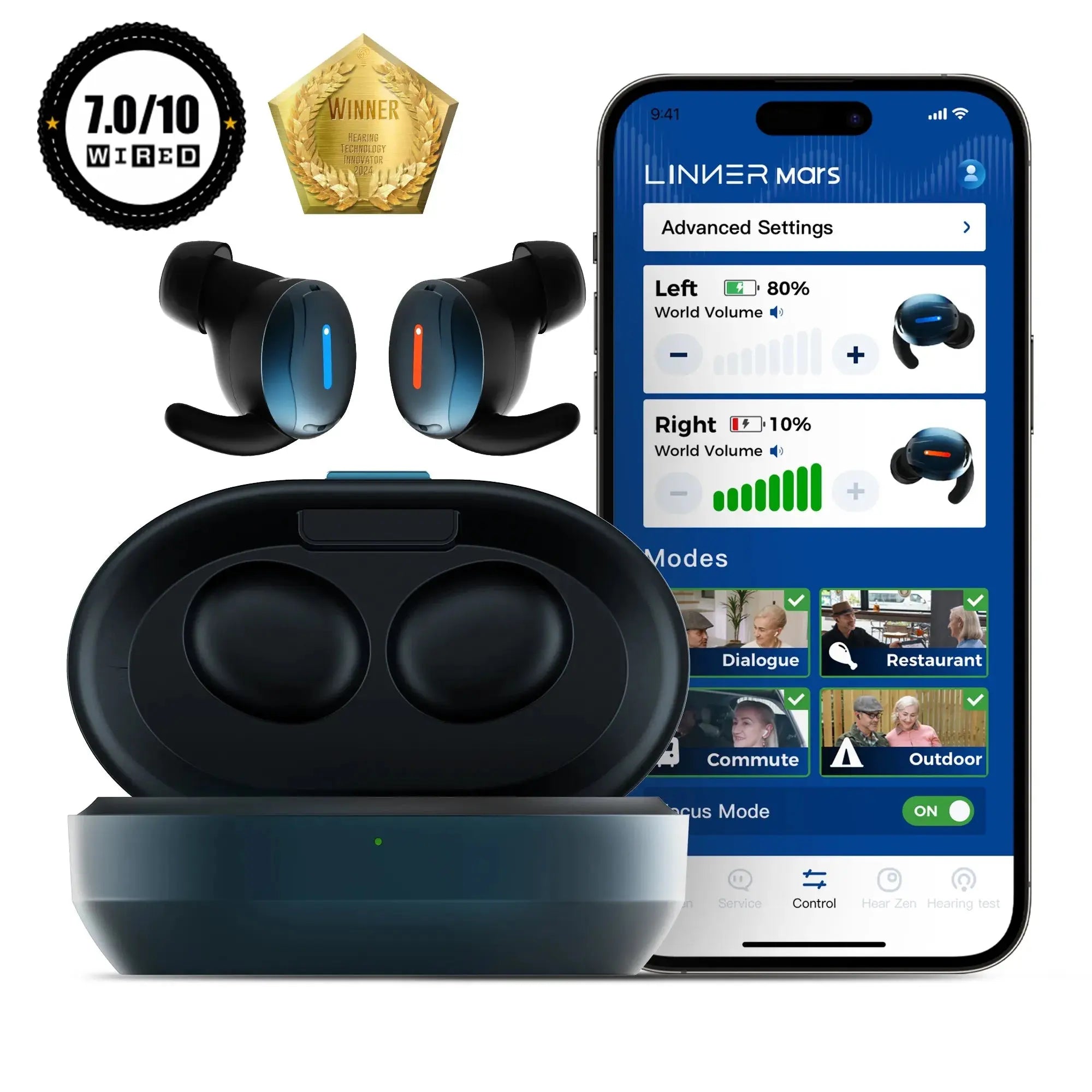Linner Mars OTC Hearing Aids - Rechargeable Digital Hearing Amplifier for Adults with Noise Reduction, Comfort Fit for Daily Use, Work & Social Gatherings