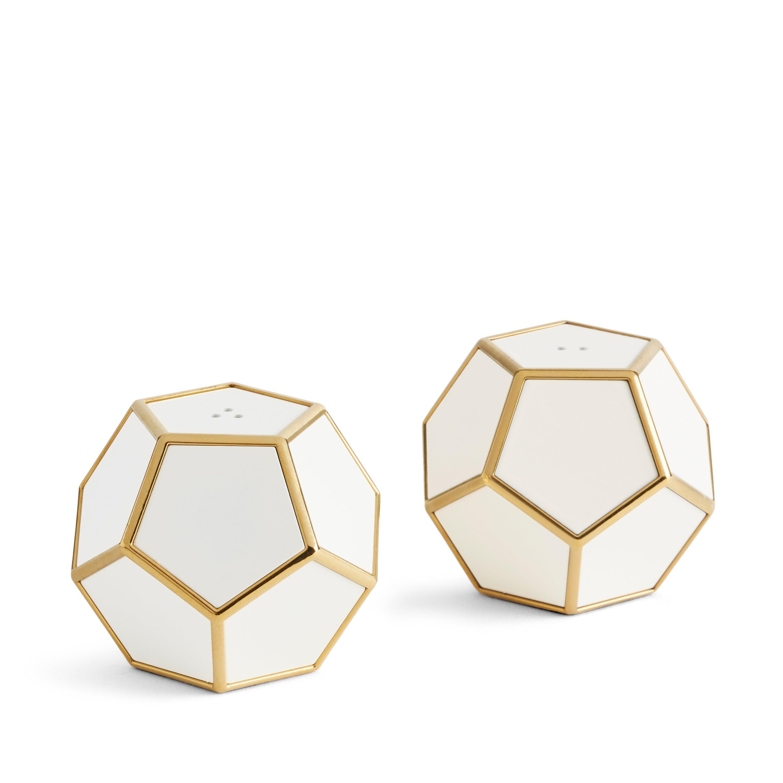 Pentagon Spice Jewels (Set of 2) - White & Gold Spice Containers for Kitchen, Dining Table, and Party Decor