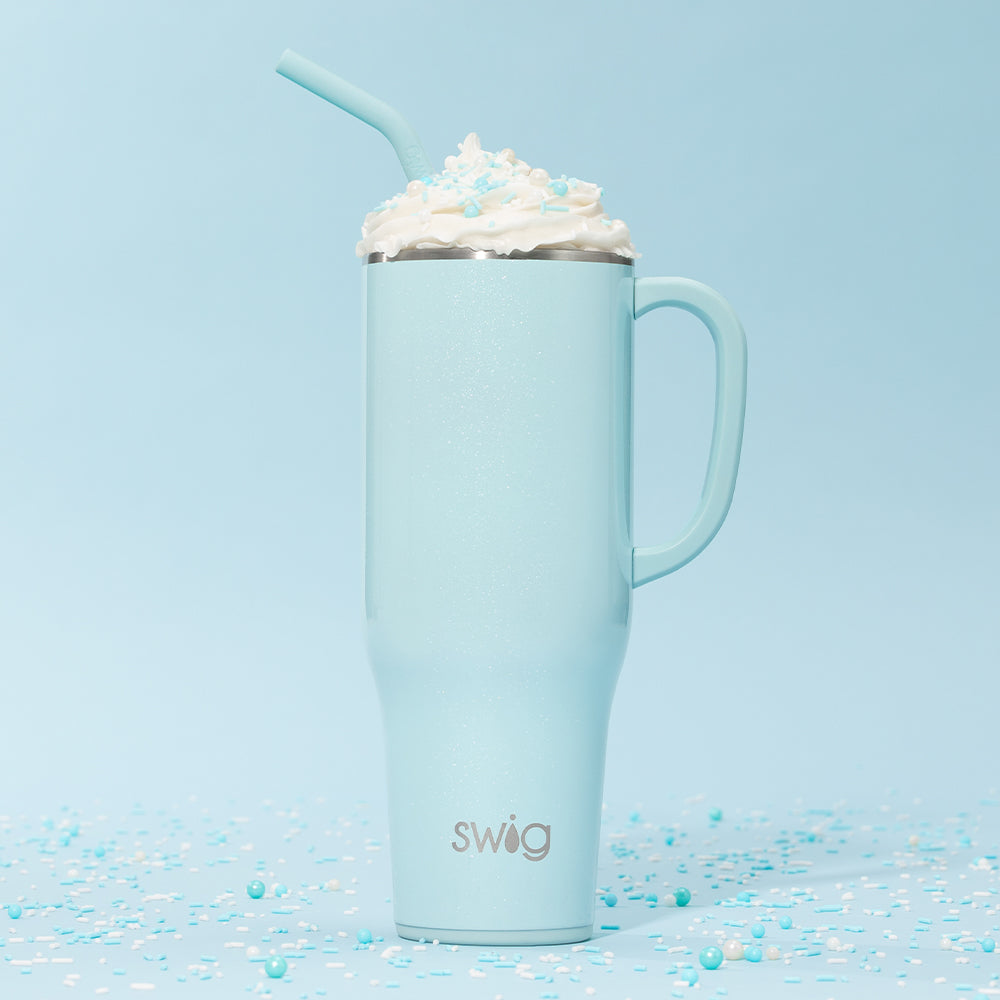Shimmer Aquamarine Mega Mug 40oz - Large Insulated Tumbler with Lid & Straw, Perfect for Coffee, Tea & Cold Drinks - Ideal for Office, Travel & Outdoor Activities