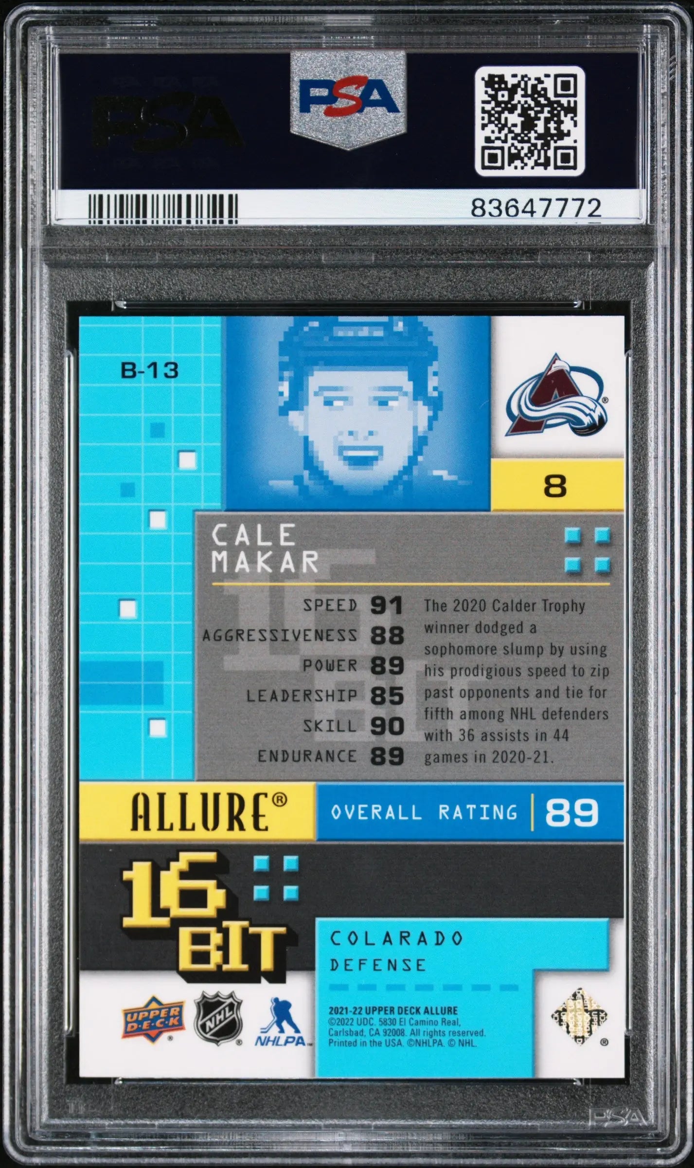 2021 Upper Deck Allure Hockey 16 Bit Cale Makar PSA 10 SSP - Rare Hockey Trading Card for Collectors & Sports Fans - Perfect for Display, Investment & Gifting