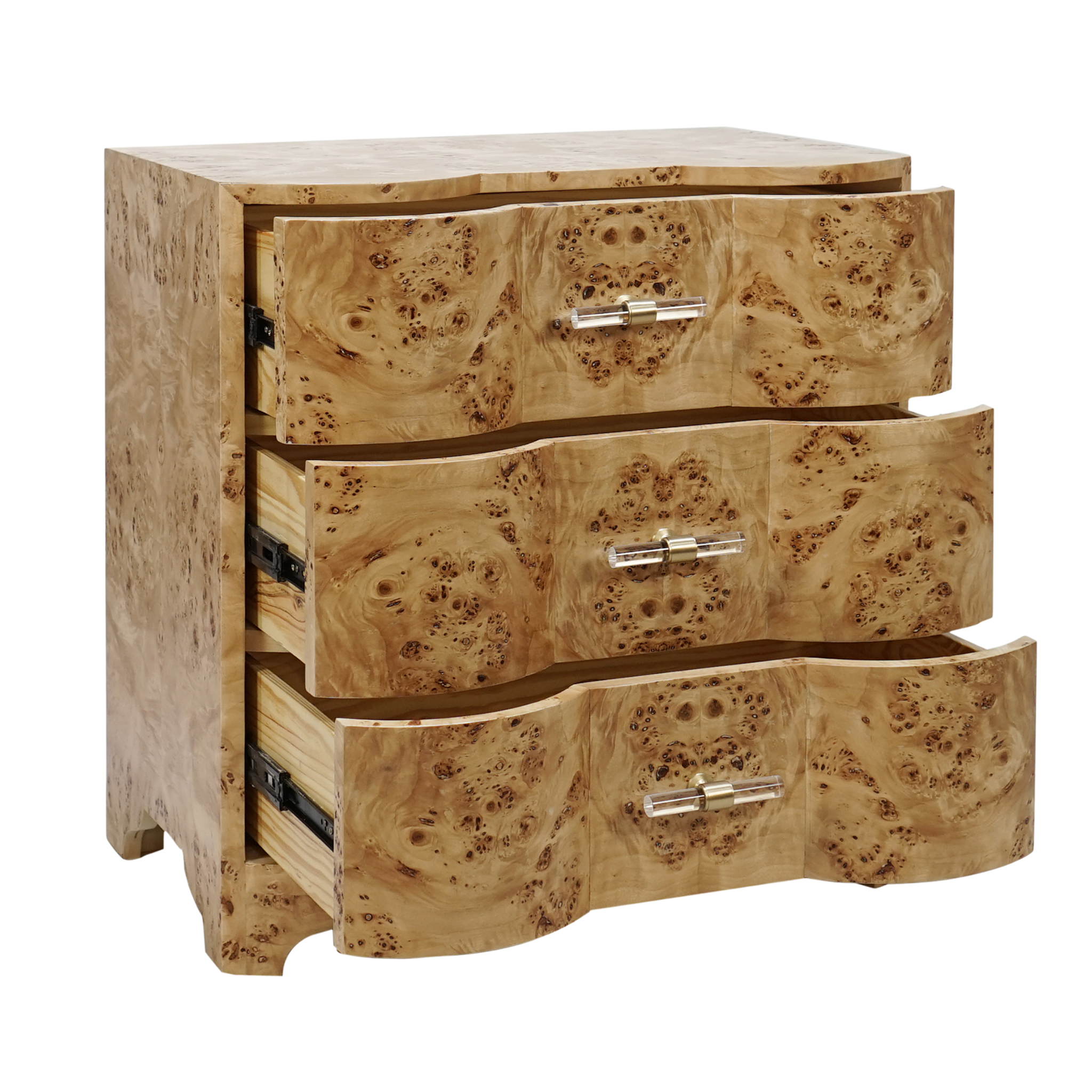 Calvin 3-Drawer Nightstand - Matte Burlwood Finish Bedside Table for Bedroom, Living Room & Guest Room - Compact Storage Cabinet with Smooth Gliding Drawers