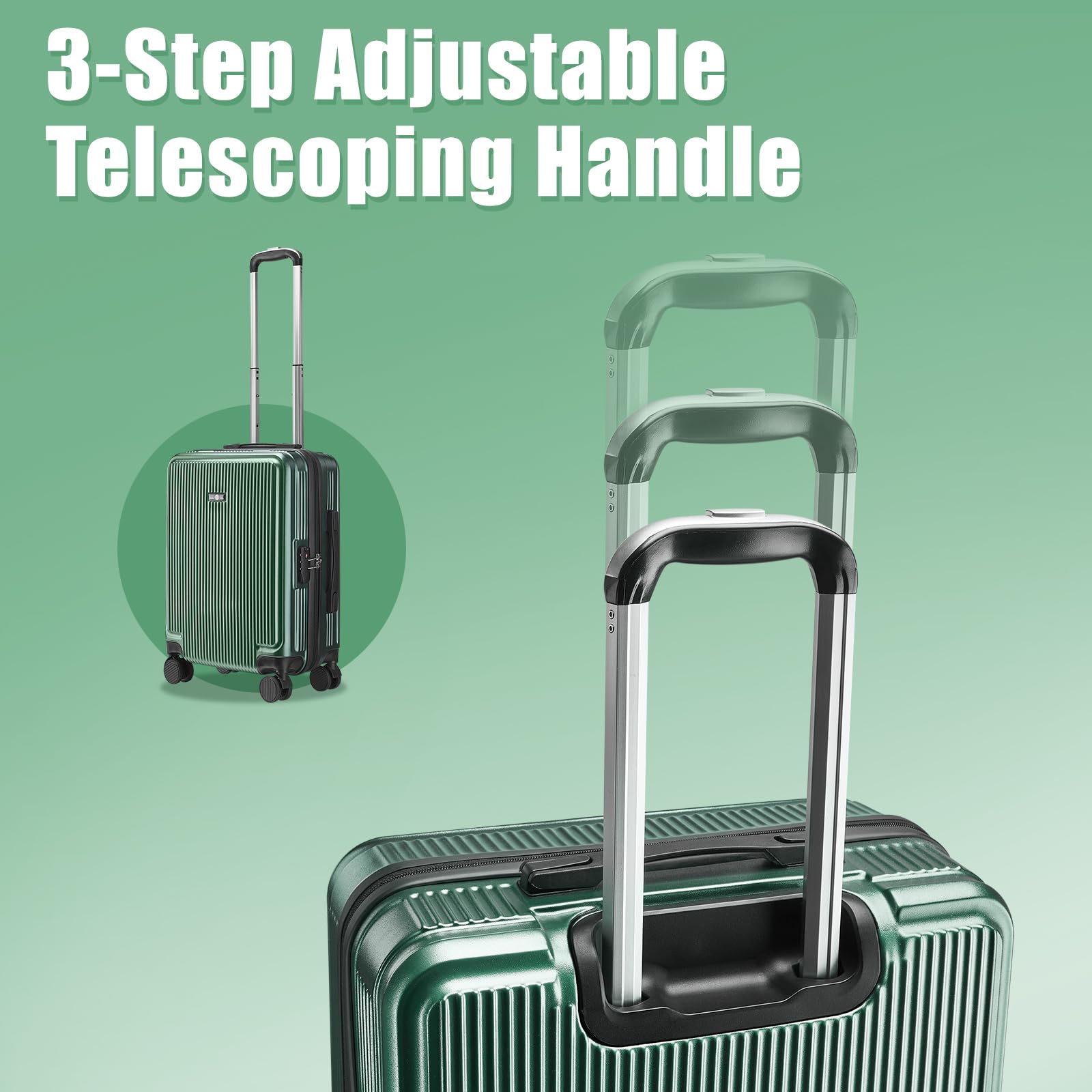 20 Inch Lightweight ABS Hardside Carry On Luggage with 360° Spinner Wheels & TSA Lock - Green Suitcase for Travel, Business Trips & Weekend Getaways