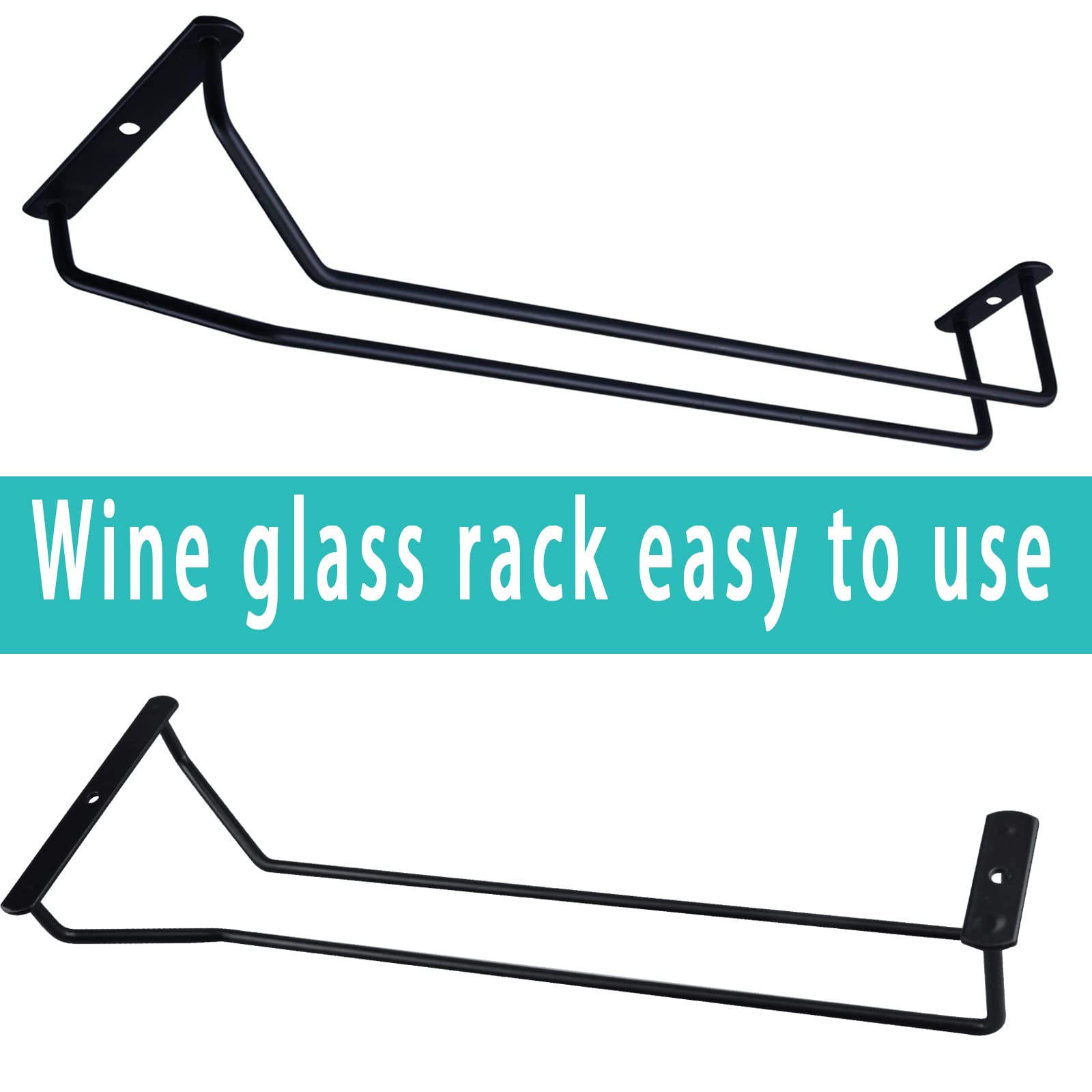 4-Piece Black Under Cabinet Wine Glass Rack - Stemware Holder with Drying Shelf | Space-Saving Metal Hanger for Kitchen, Bar & Dining Room Storage