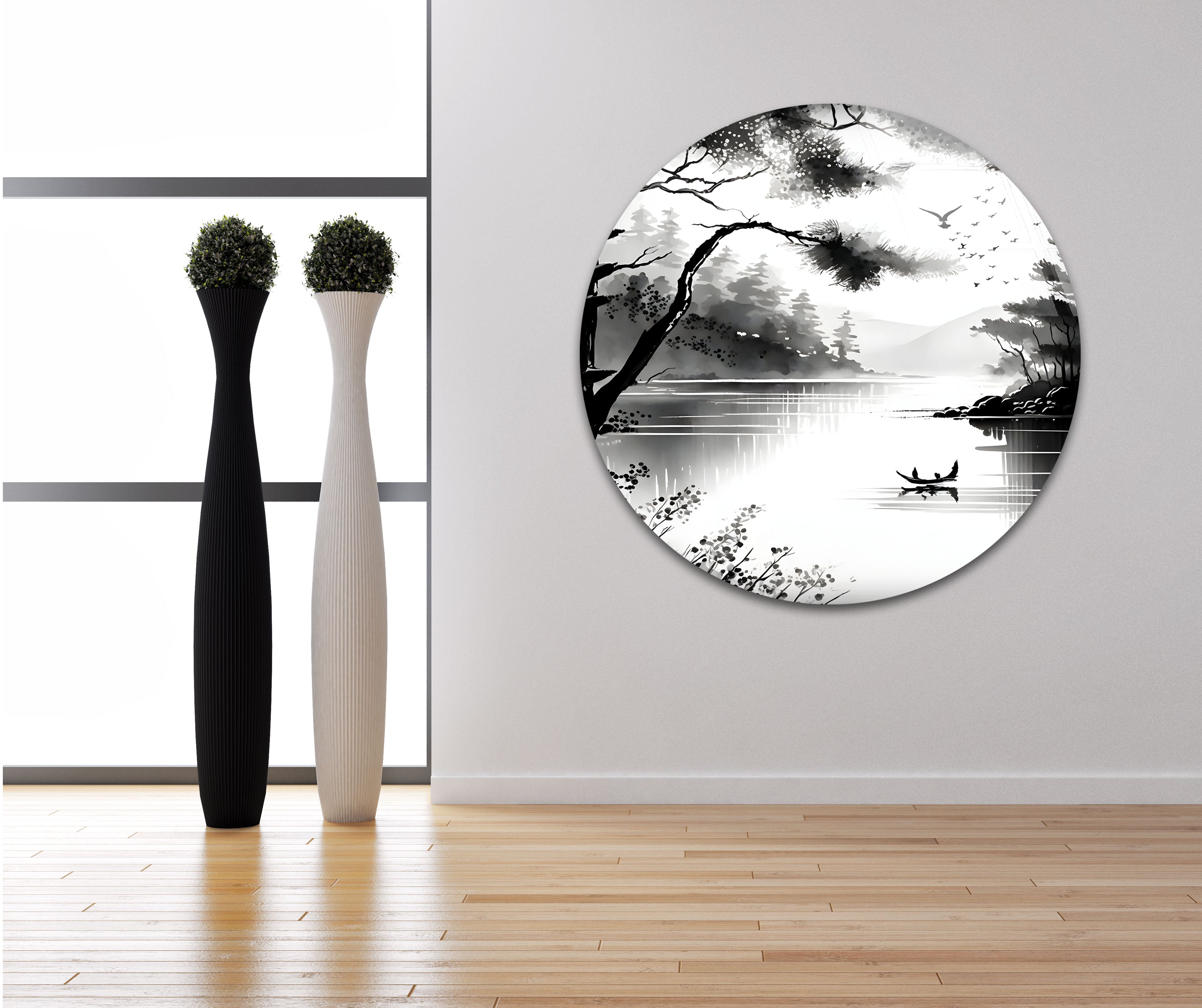 Stunning Black and White Lake View Glass Wall Art - Modern Home Decor for Living Room, Bedroom & Office - Perfect for Nature Lovers & Interior Design