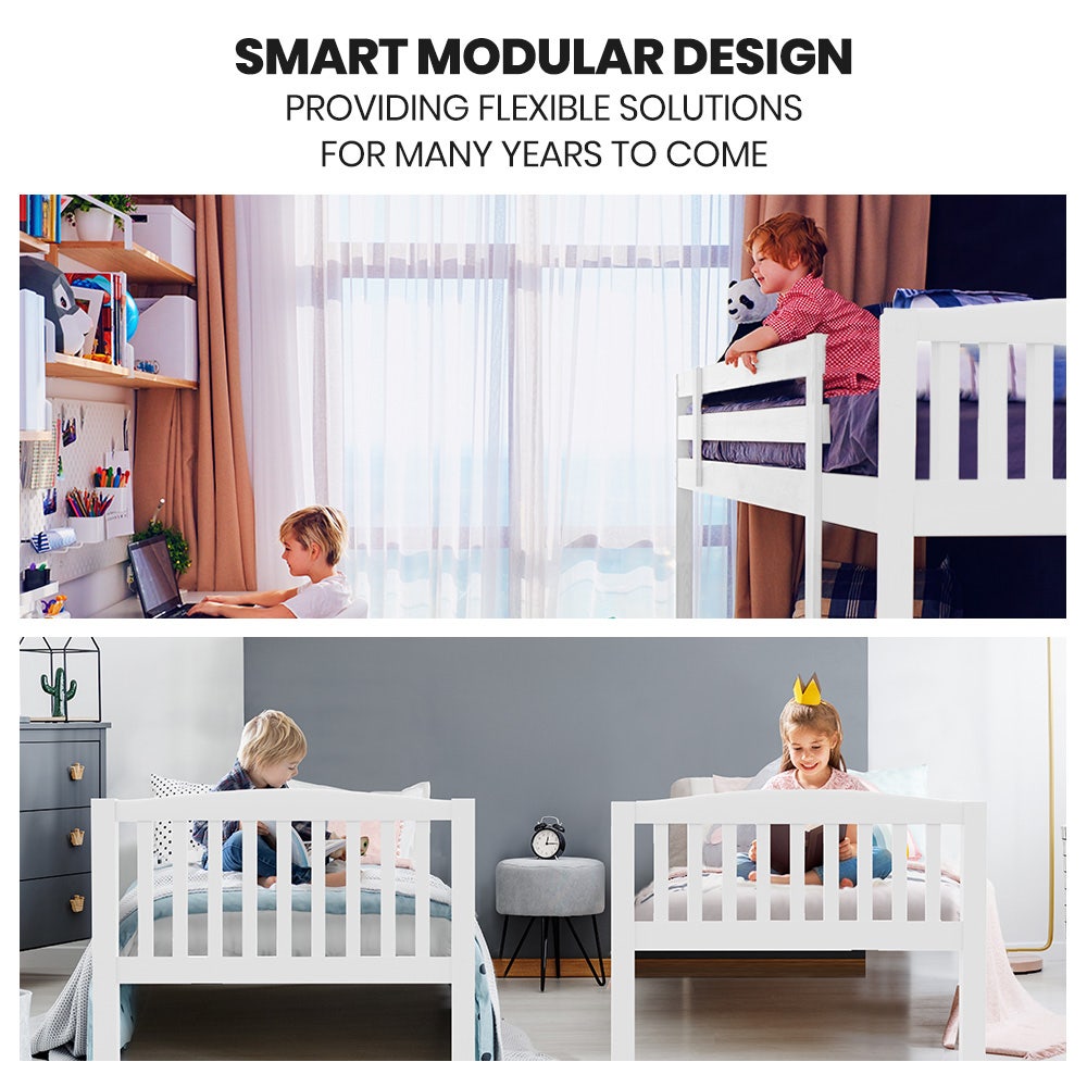 Convertible Kids Wooden Bunk Bed - White Twin to 2 Single Beds for Boys & Girls - Perfect for Shared Bedrooms, Sleepovers & Space-Saving Kids' Rooms