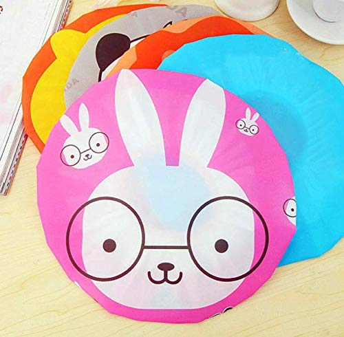 WOIWO 5 Pack Cute Cartoon Shower Caps - Japanese Style Waterproof Bath Caps for Hair Washing & Showering - Perfect for Spa, Travel & Home Use