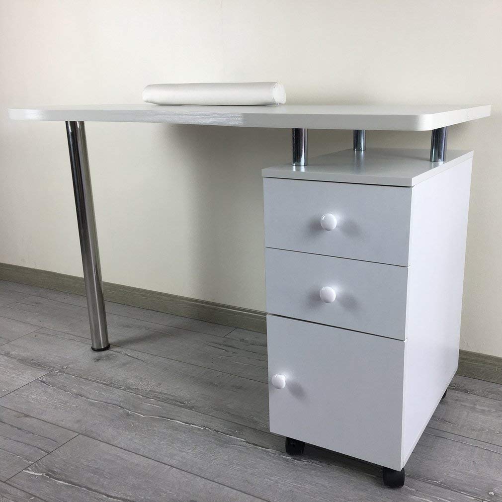 Portable White Nail Art Table with Single Cabinet - Professional Manicure Desk for Salon & Home Use | Compact Beauty Station for Nail Technicians & DIY Enthusiasts