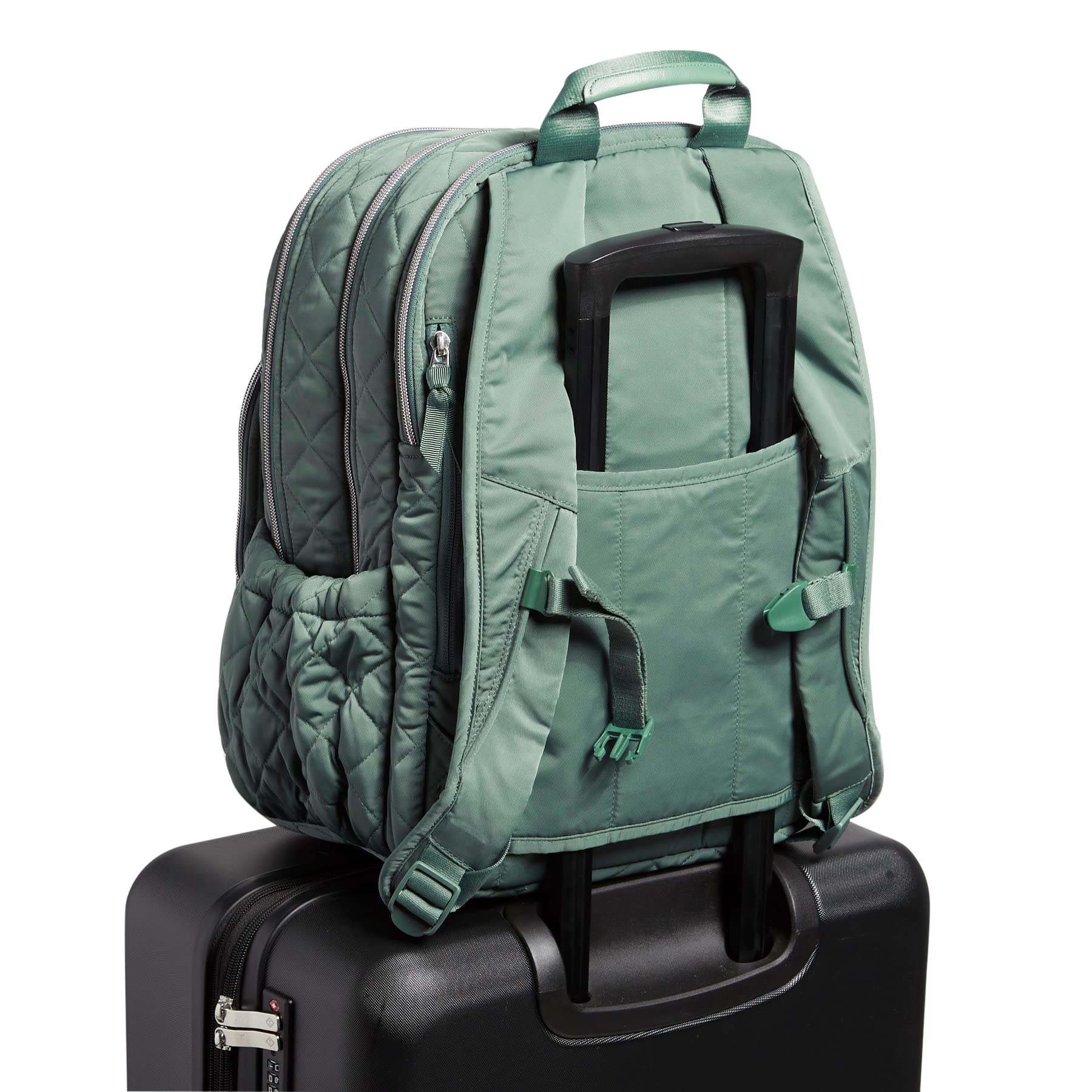 Vera Bradley Women's Performance Twill XL Campus Backpack - Olive Leaf - Spacious Laptop Bag for College, Work & Travel - Durable School Backpack with USB Port & Padded Straps