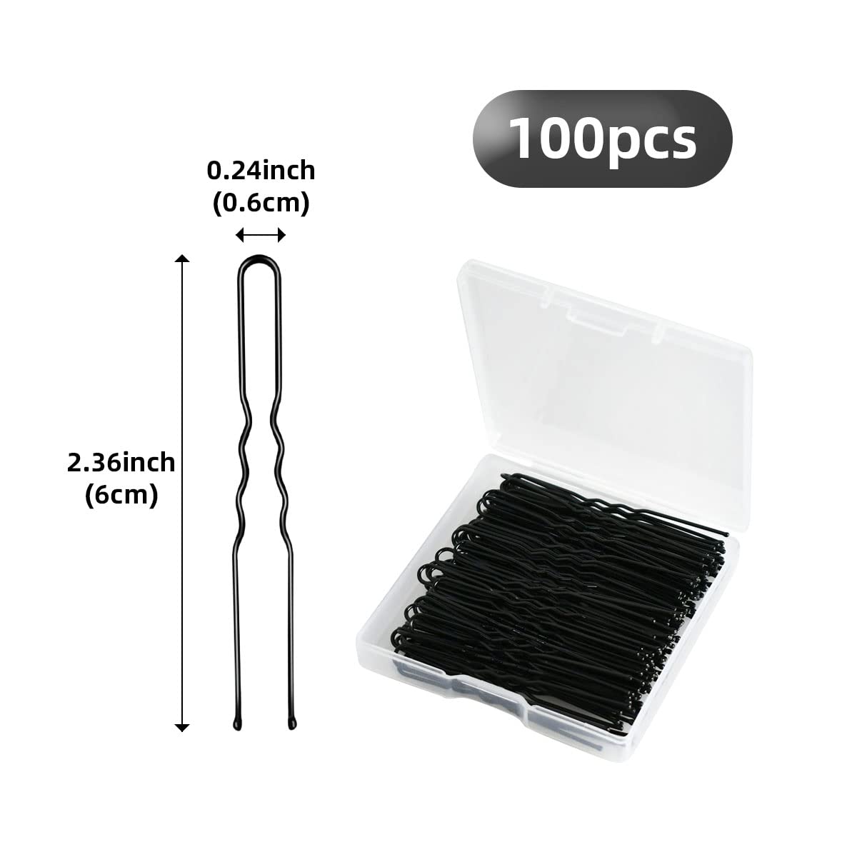 100 PCS U-Shaped Invisible Hair Clips - Heavy Duty Crinkled Hairpins for Women, Ballet Bun & Updos - Black Hair Grips (2.4 Inch) - Perfect for Daily Styling, Workouts & Professional Dancers
