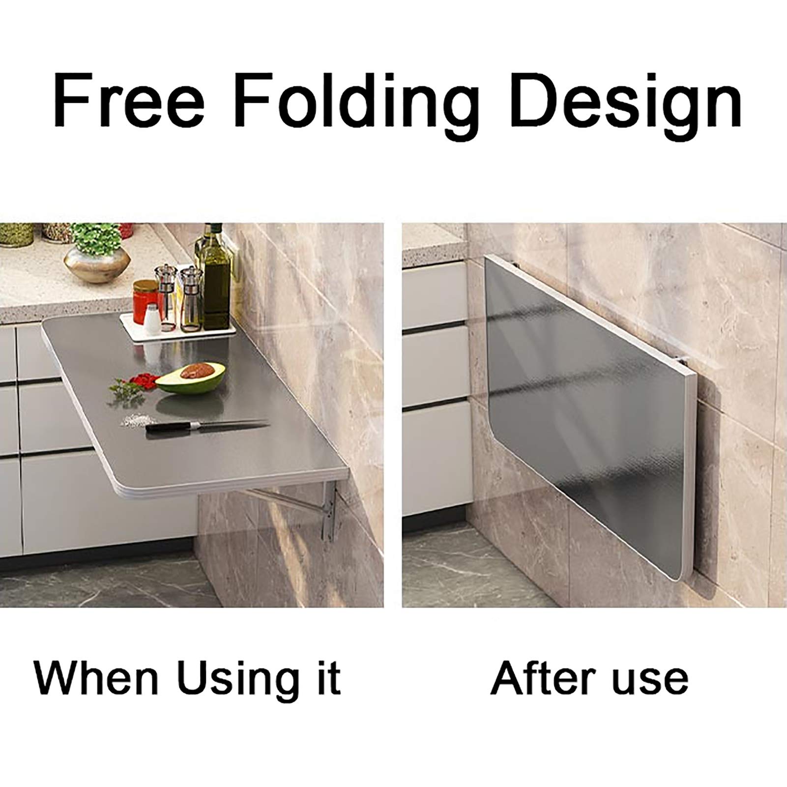 Feelme Folding Computer Desk - Wall Mounted & Adjustable Stainless Steel Table for Kitchen, Dining, Study | Perfect for Home Office, Kids Room & Small Spaces | Multi-Purpose Workstation for Laptops, Writing & Meals