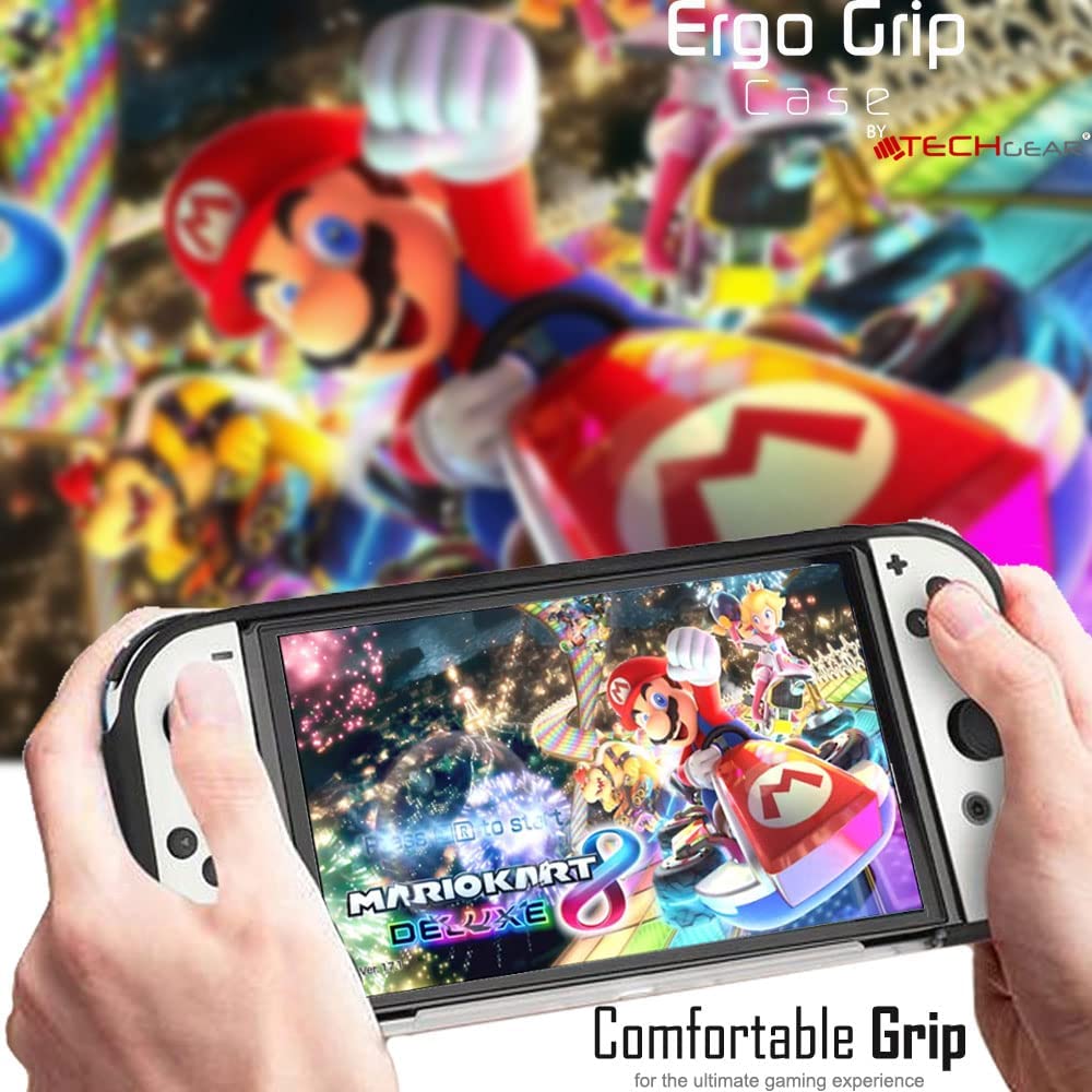Premium Ergonomic Grip Case for Nintendo Switch OLED - Soft TPU Silicone Protective Cover with Comfort Padded Handles | Joy-Con Compatible, Lightweight & Durable Stand | Perfect for Gaming, Travel & Long Play Sessions